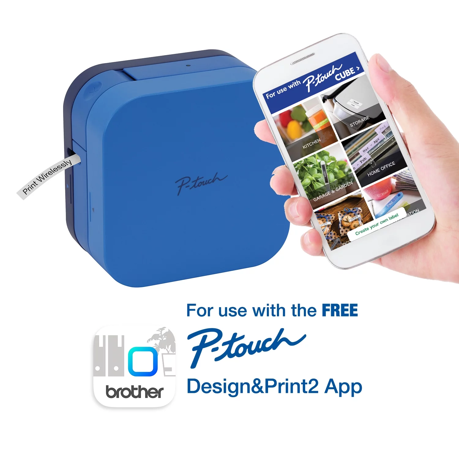 Brother PTP300BTBU P-Touch Cube Smartphone Label Maker, Bluetooth Wireless Technology - Blue