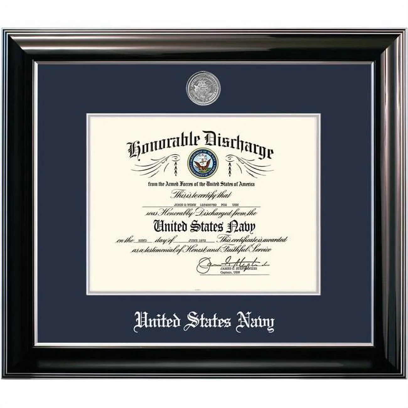 Campus Images  8.5 x 11 in. Patriot Frames Navy Discharge Classic Black Frame with Silver Medallion
