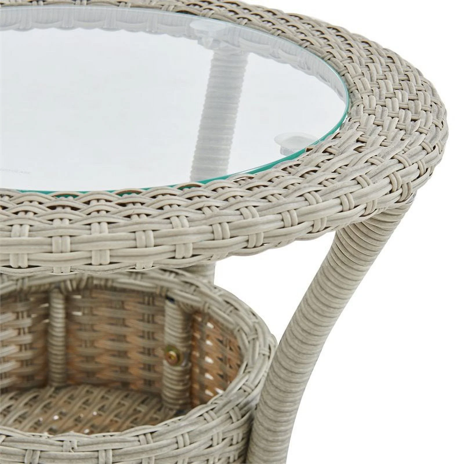 Afuera Living All-Weather Wicker Outdoor Glass Top Table with Storage in Beige