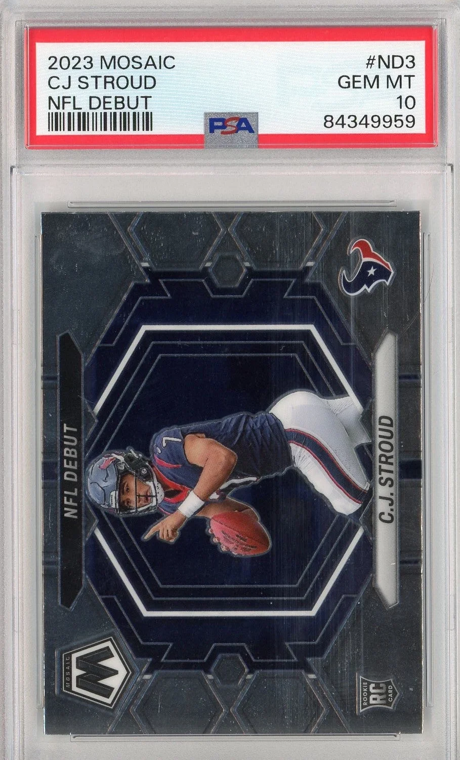 Graded 2023 Panini Mosaic C.J. Stroud #ND3 NFL Debut Rookie RC Football Card PSA 10 Gem Mint