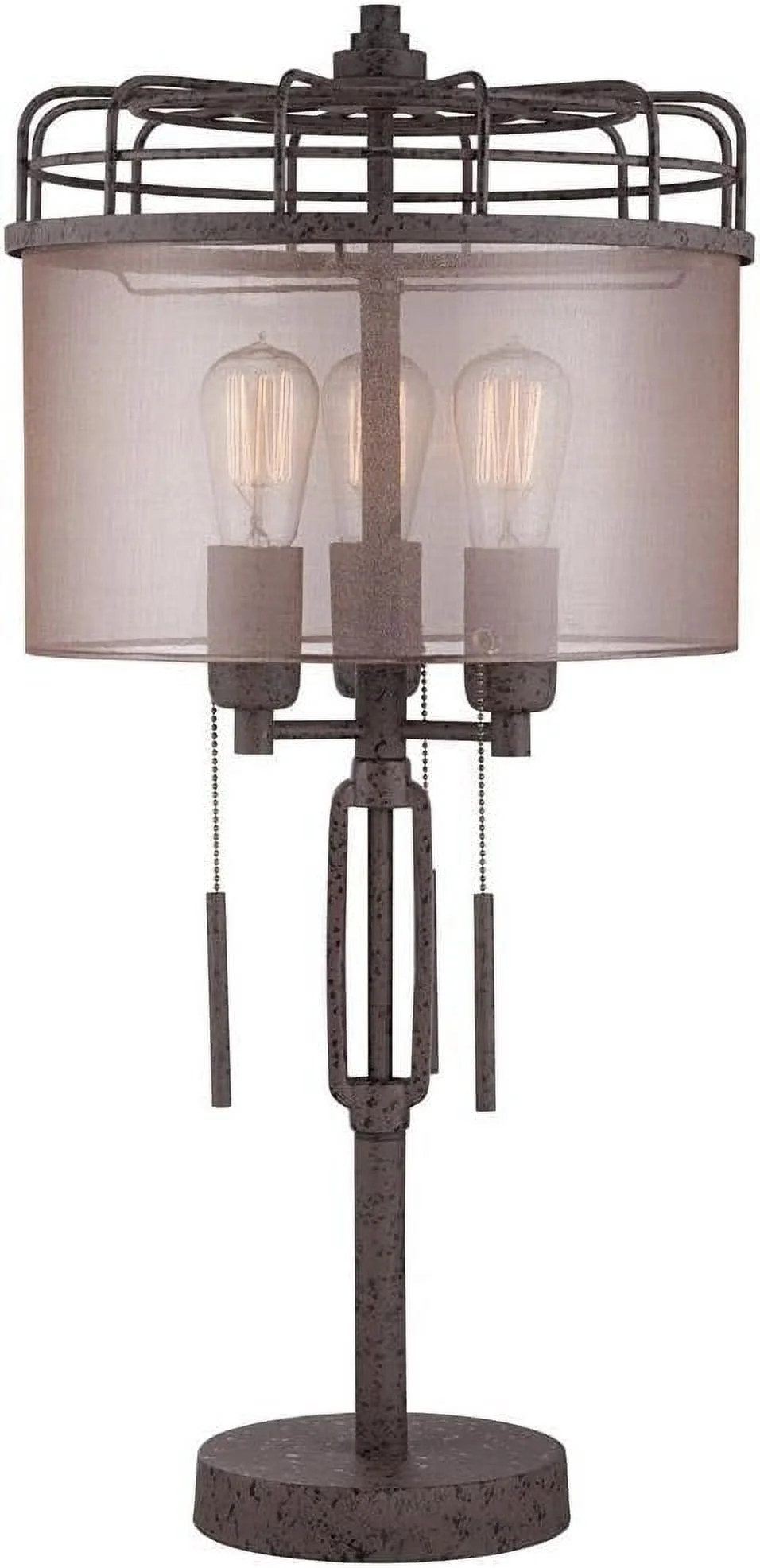 YPDCHB Lock Arbor Industrial Farmhouse Table Lamp 28.75" Tall Rustic Bronze Metal Cage Sheer Drum Shade Vintage Antique Edison Bulbs for Living Room Bedroom House Bedside Nightstand