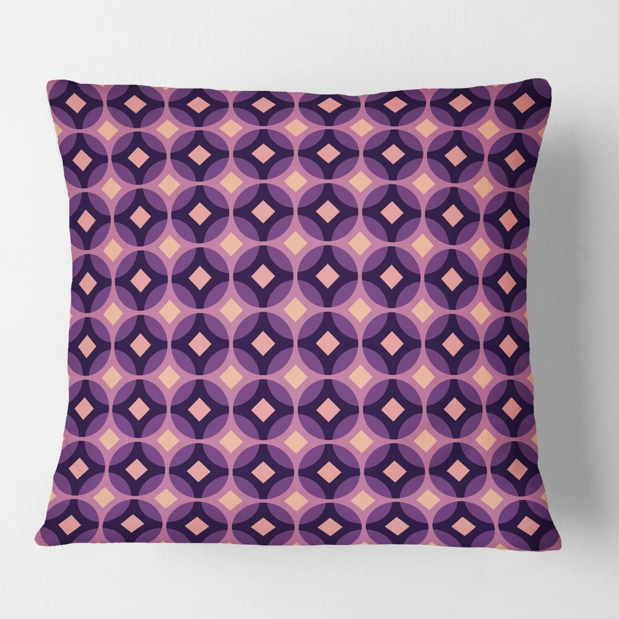 DESIGN ART Designart 'Retro Circular Purple and Yellow Pattern' Mid-Century Modern Throw Pillow 18 x 18 Medium