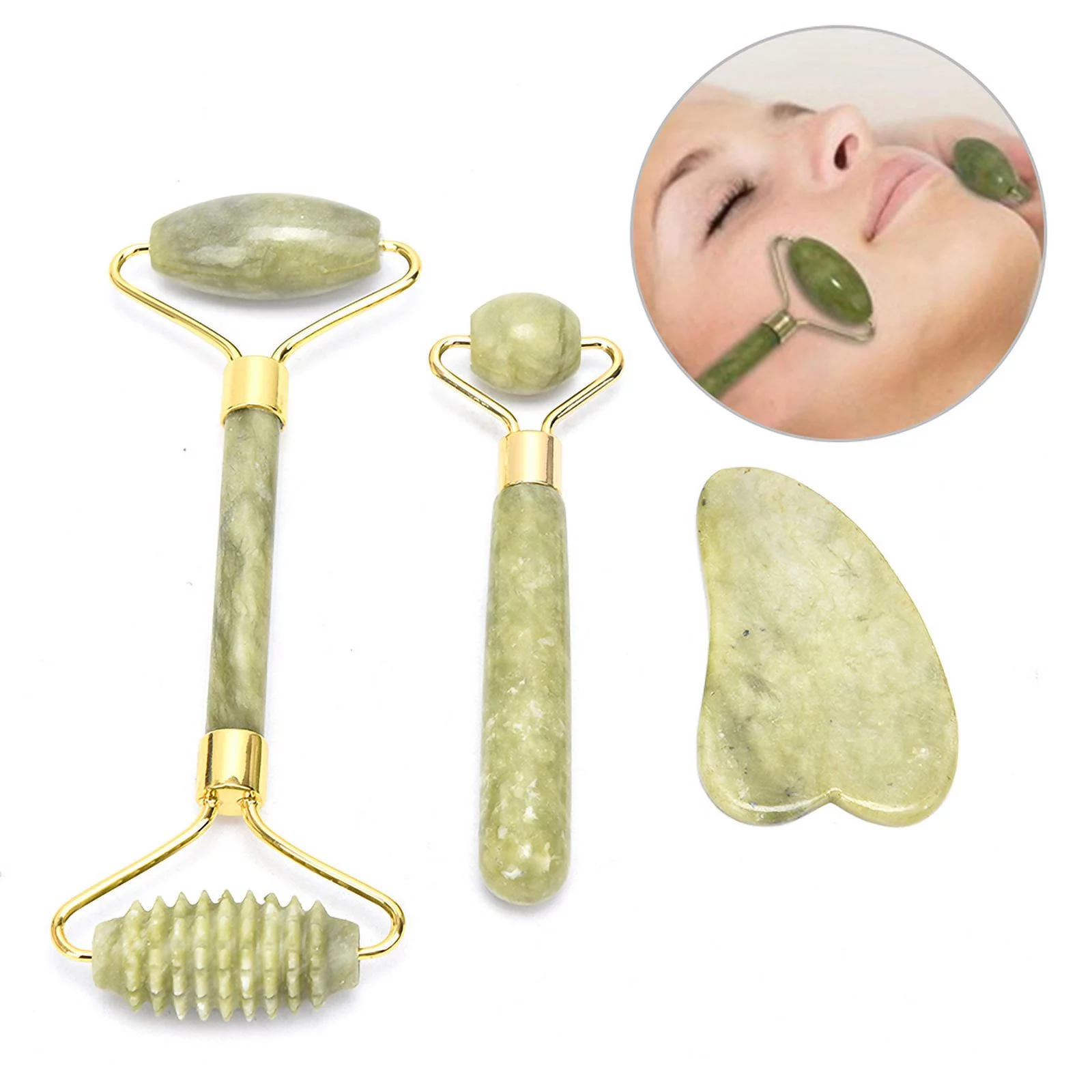 Jade Face Roller Massager Facial Skin Care Tool Anti Aging Gua Sha Scraping Tool