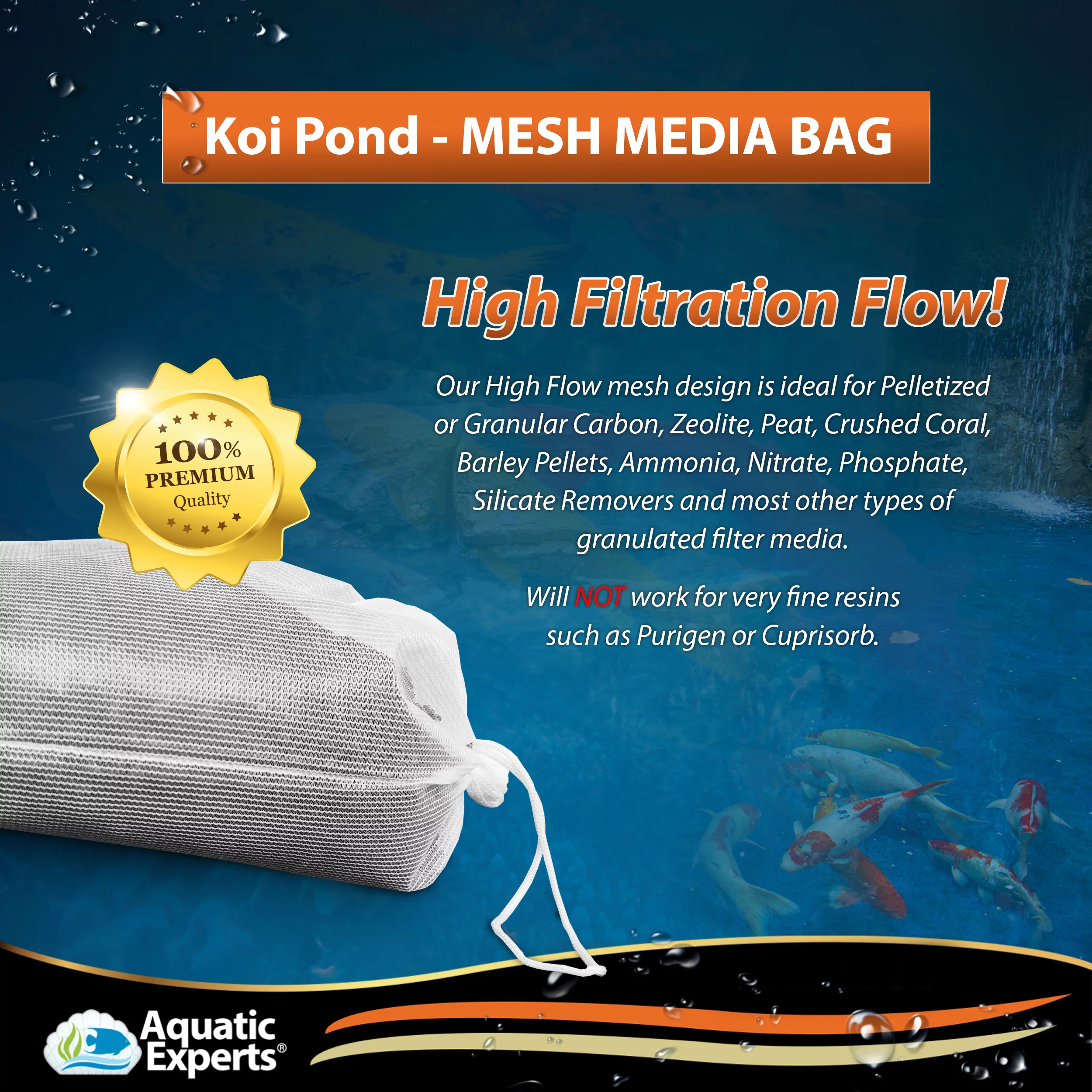 Aquatic Experts - Koi Pond Mesh Media Filter Bags with Drawstrings - High-Flow, 4 pack 8