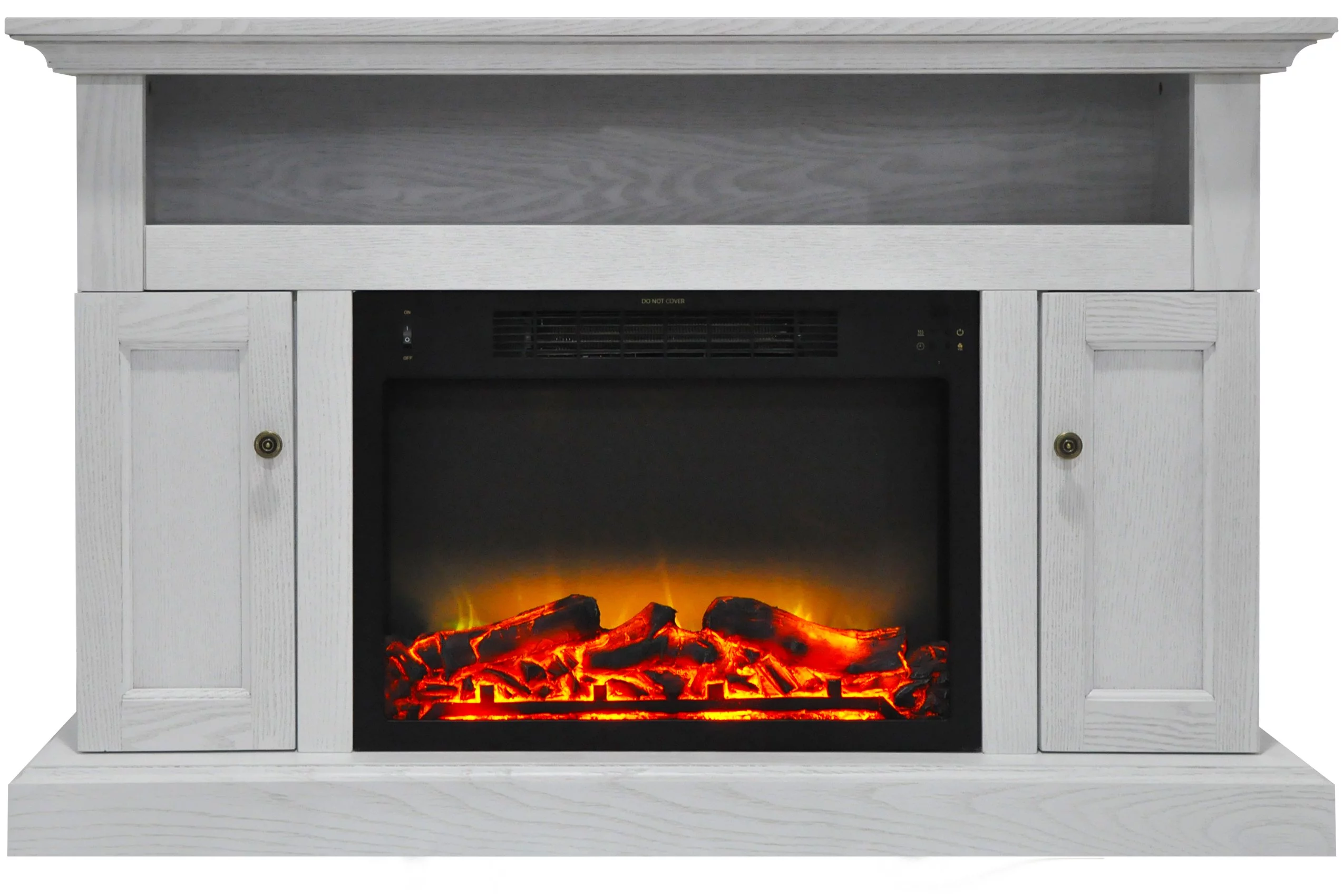 Cambridge Sorrento 47'' Electric Fireplace with Enhanced Log Insert | For Rooms up to 210 Sq.Ft. | TV Stand | Remote | White Mantel | Adjustable Heat Settings | Timer | Storage