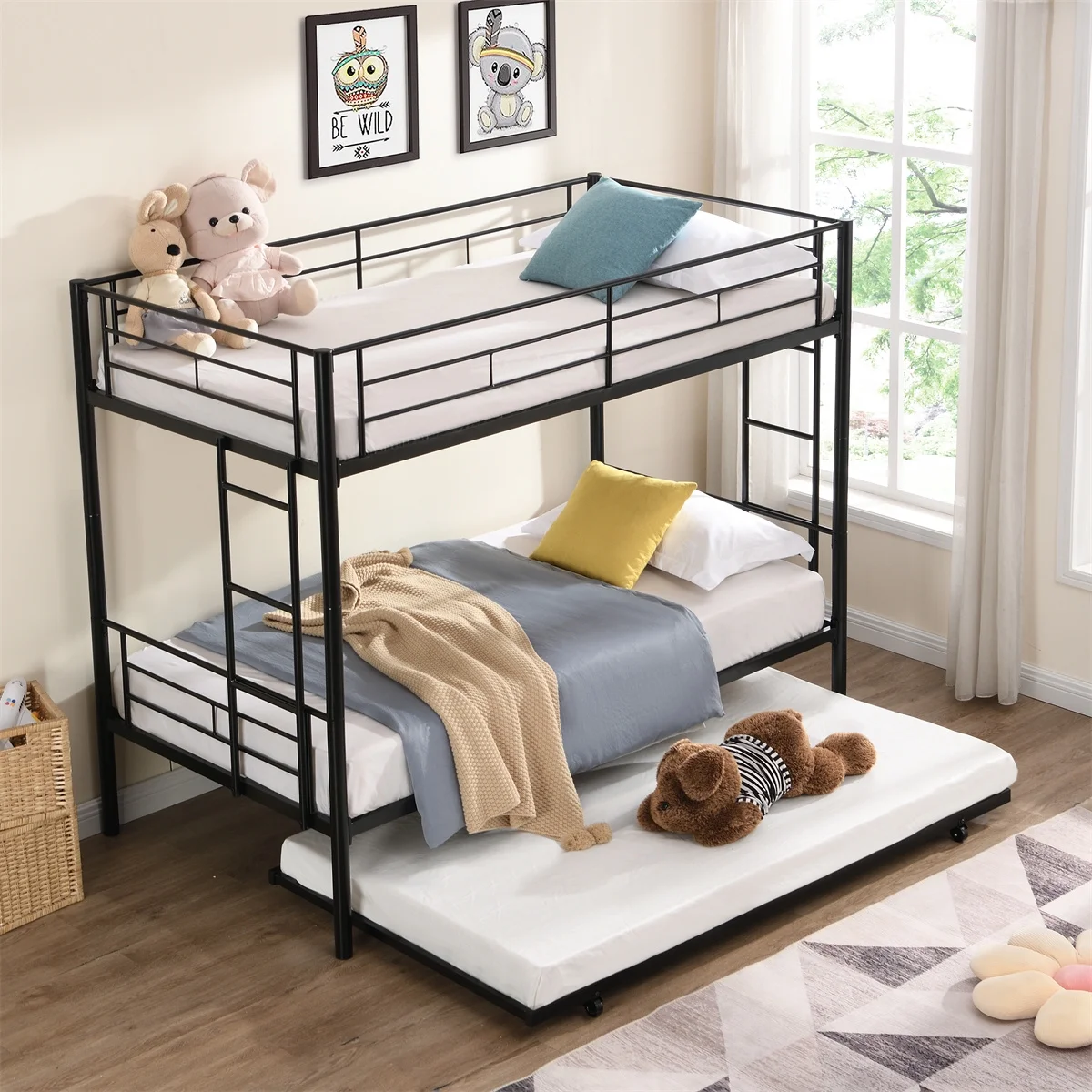 Twin-Over-Full Metal Bunk Bed with Ladder and Guardrails, Easy Assembly, White
