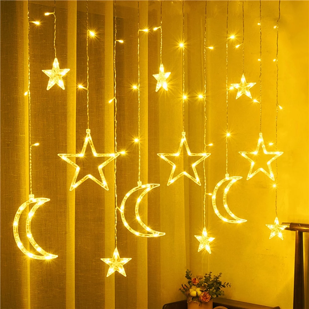 Viworld LED Curtain Lights,12 Stars 138 LED Curtain String Lights Memory Window Lights with 2 Modes Decoration for Christmas, Wedding, Party,Patio Garden, Valentine's Day Home Decorations (Warm White)