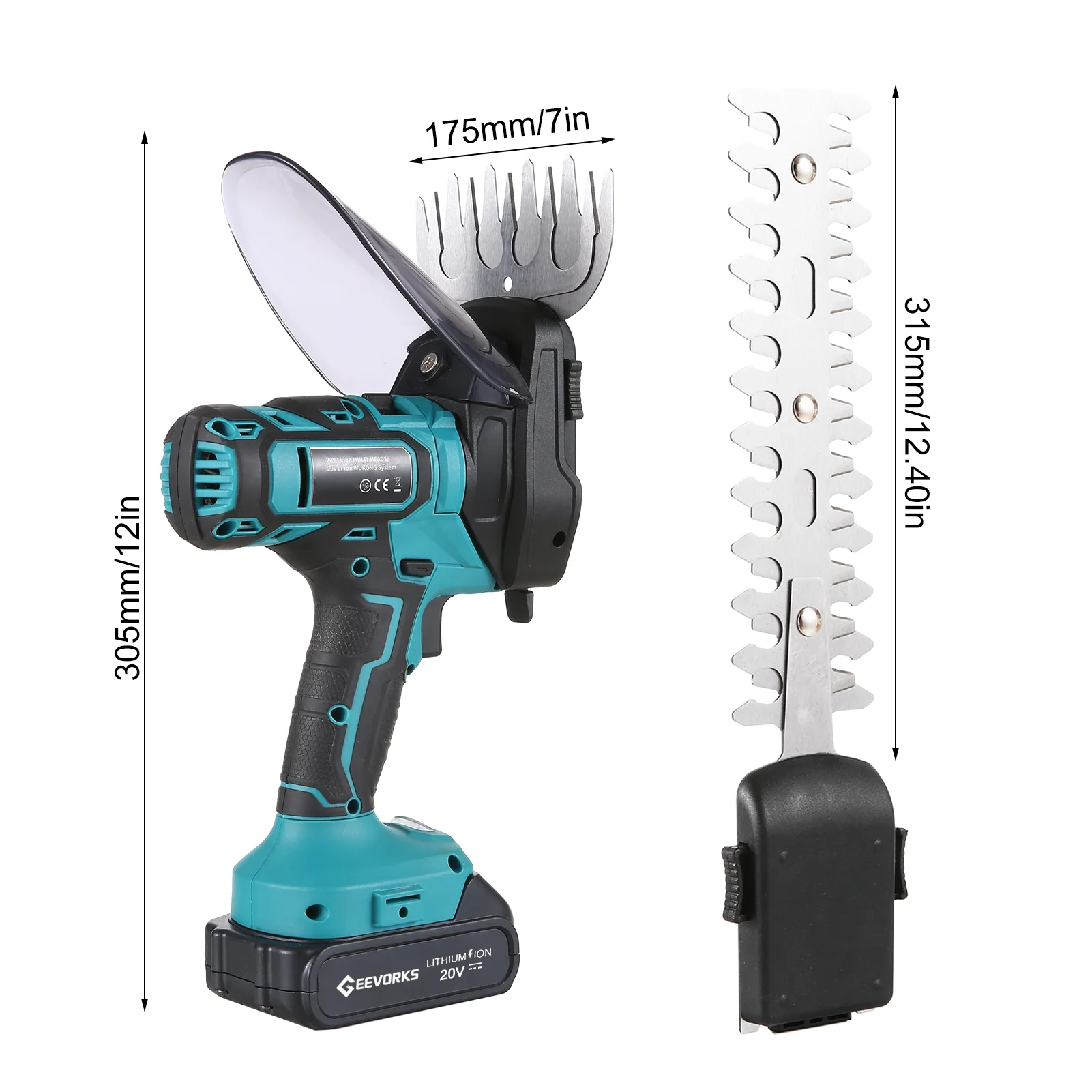 Meterk 20V Cordless Grass Shears, Handheld Grass Trimmer, 2 in 1 Electric Grass Clippers & Hedge Trimmers Cordless for Gardening, with 2pcs 2000mAh Battery Pack and