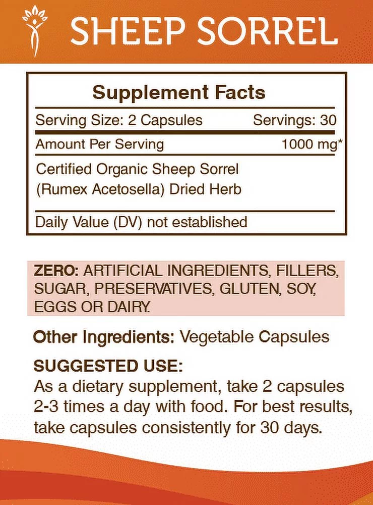 Secrets of the Tribe Sheep Sorrel 60 Capsules, 500 mg, Organic Sheep Sorrel (Rumex Acetosella) Dried Herb