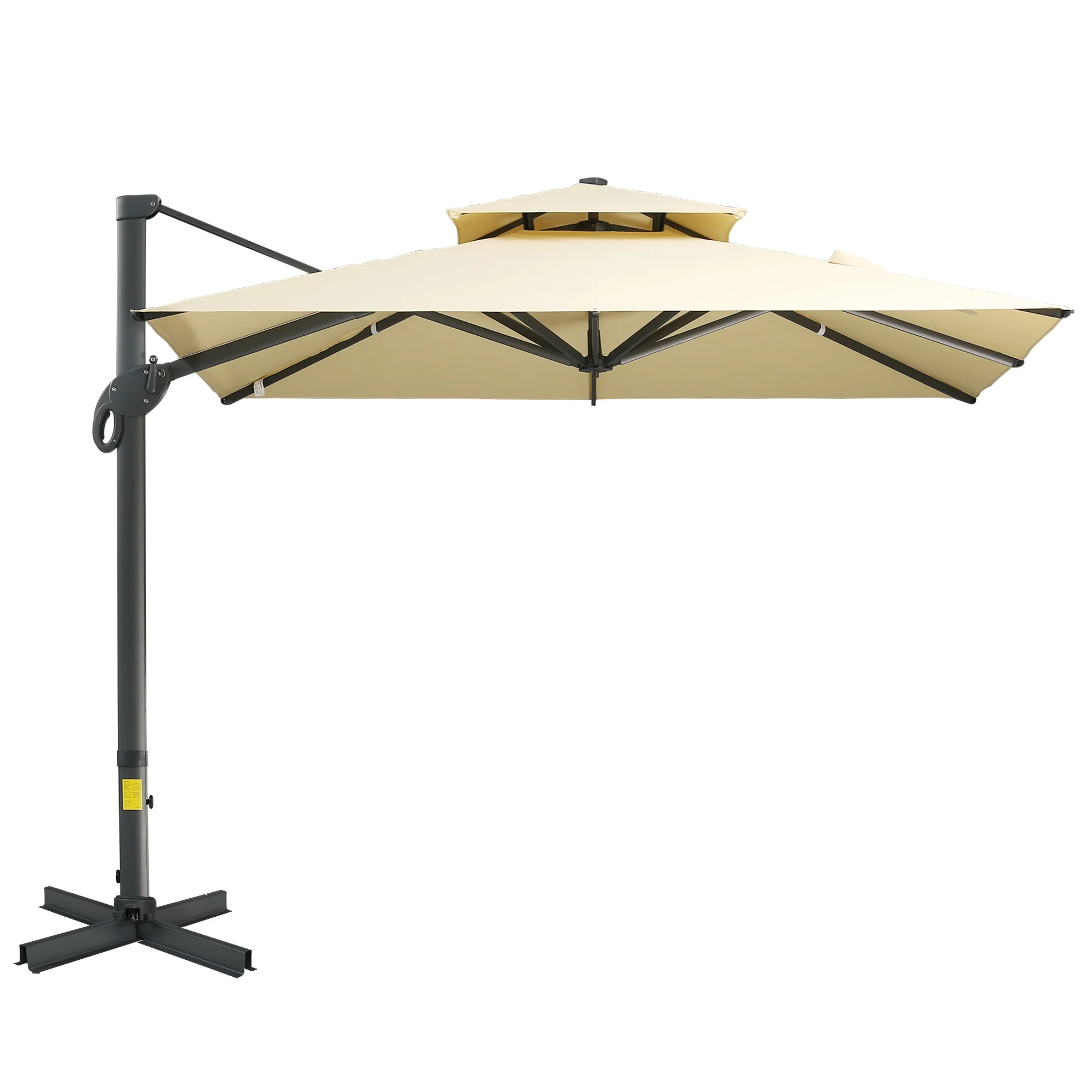 Homiyad 10ft Offset Patio Umbrella, Hanging Cantilever Umbrella, Square Shape, Aluminum Cross Base, Tilt, 360-Degree Rotation, Beige