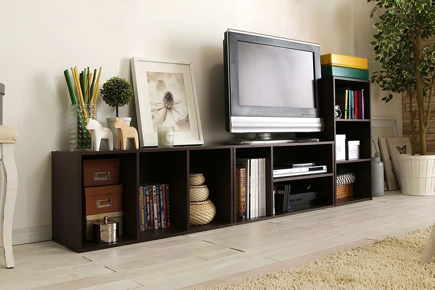 IRIS USA 3-Tier Wood Bookshelf, Cube Organizer Storage, Brown Oak