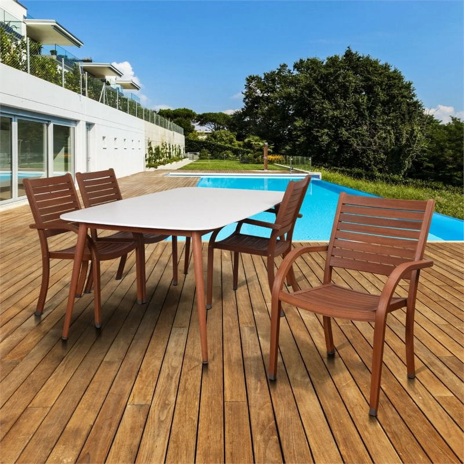 International Home Amazonia Charlotte Deluxe 5 Piece Patio Dining Set in White