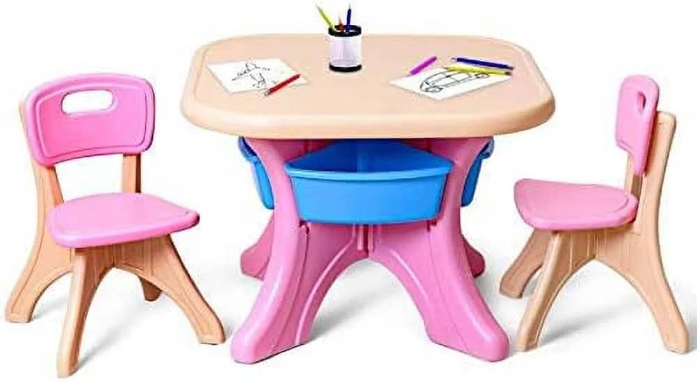 TJUNBOLIFE Table and Chair Set  3 Piece Activity Table w/Detachable Toy  Bins & 2 Chairs for Children Reading Art Craft  Strong Bearing Capacity  Lightweight for Toddler  Green