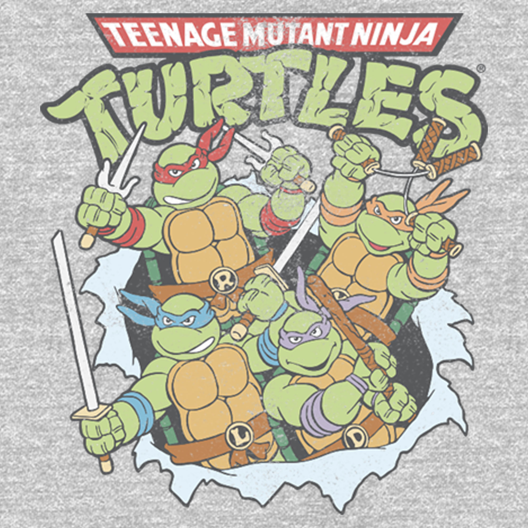 Men's Teenage Mutant Ninja Turtles Distressed Team in Action  Sweatshirt Athletic Heather 2X Large