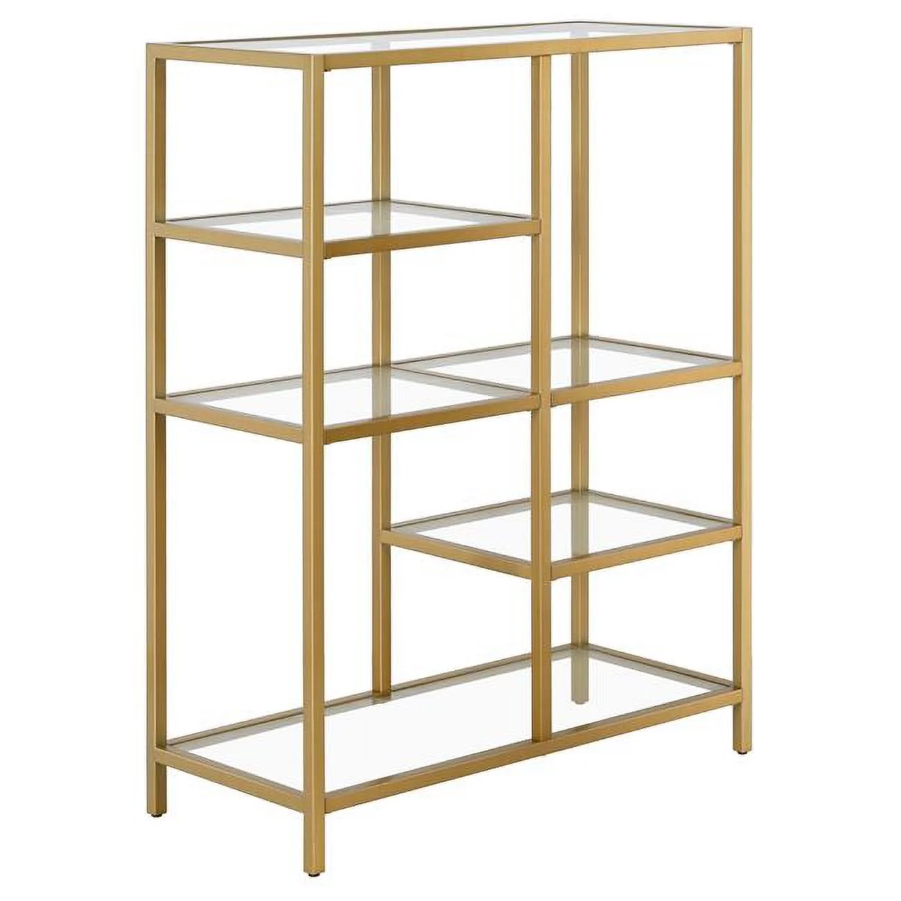 42 in. Metal, Glass Five Tier Geometric Bookcase, Gold