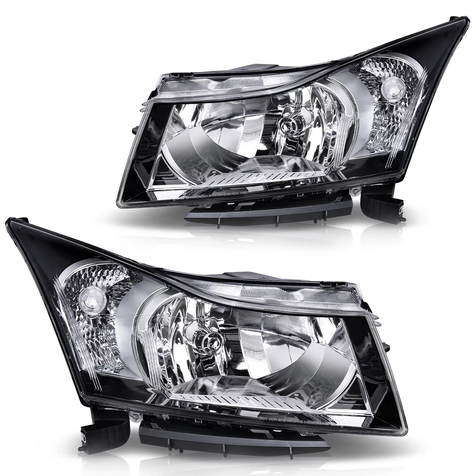 LEDKINGDOMUS Black Housing Headlights Replacement For 2011-2015 Chevy Cruze Left+Right Lamp