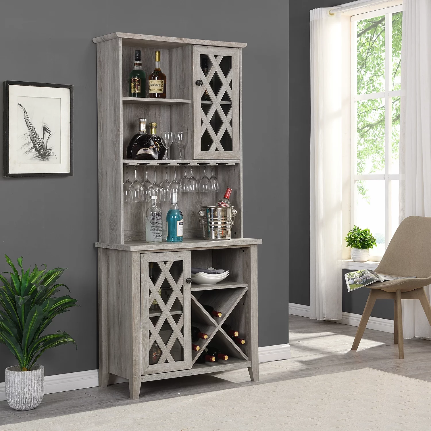 Home Source Bar Cabinet in Grey Finish