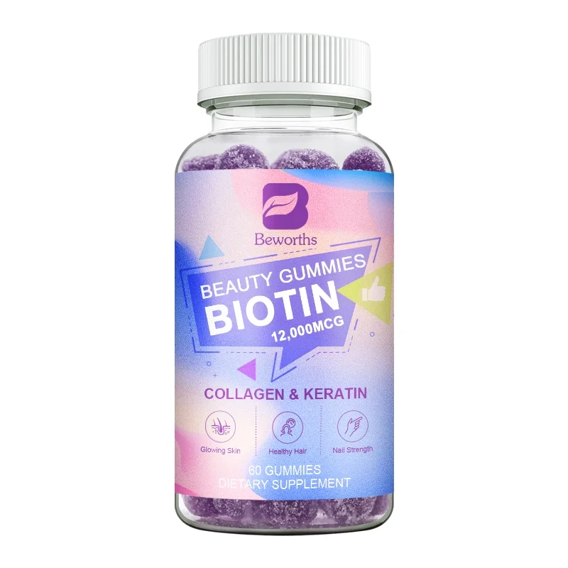 Biotin Gummies 12000mcg 60 Ct - for Healthy Hair, Skin & Nails Vitamins for Women, Men -with Biotin, Collagen, Keratin, Chlorophyll, Zinc and Vitamin - Hair Health Supplement