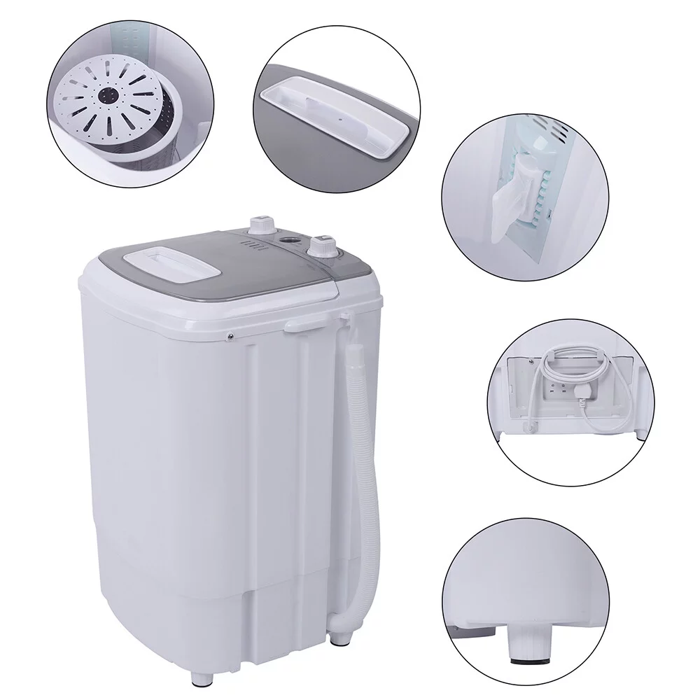 10lb Elution Integrated Semi-automatic Gray Cover Washing Machine,Compact Single Tub with Built-in Drain Pump