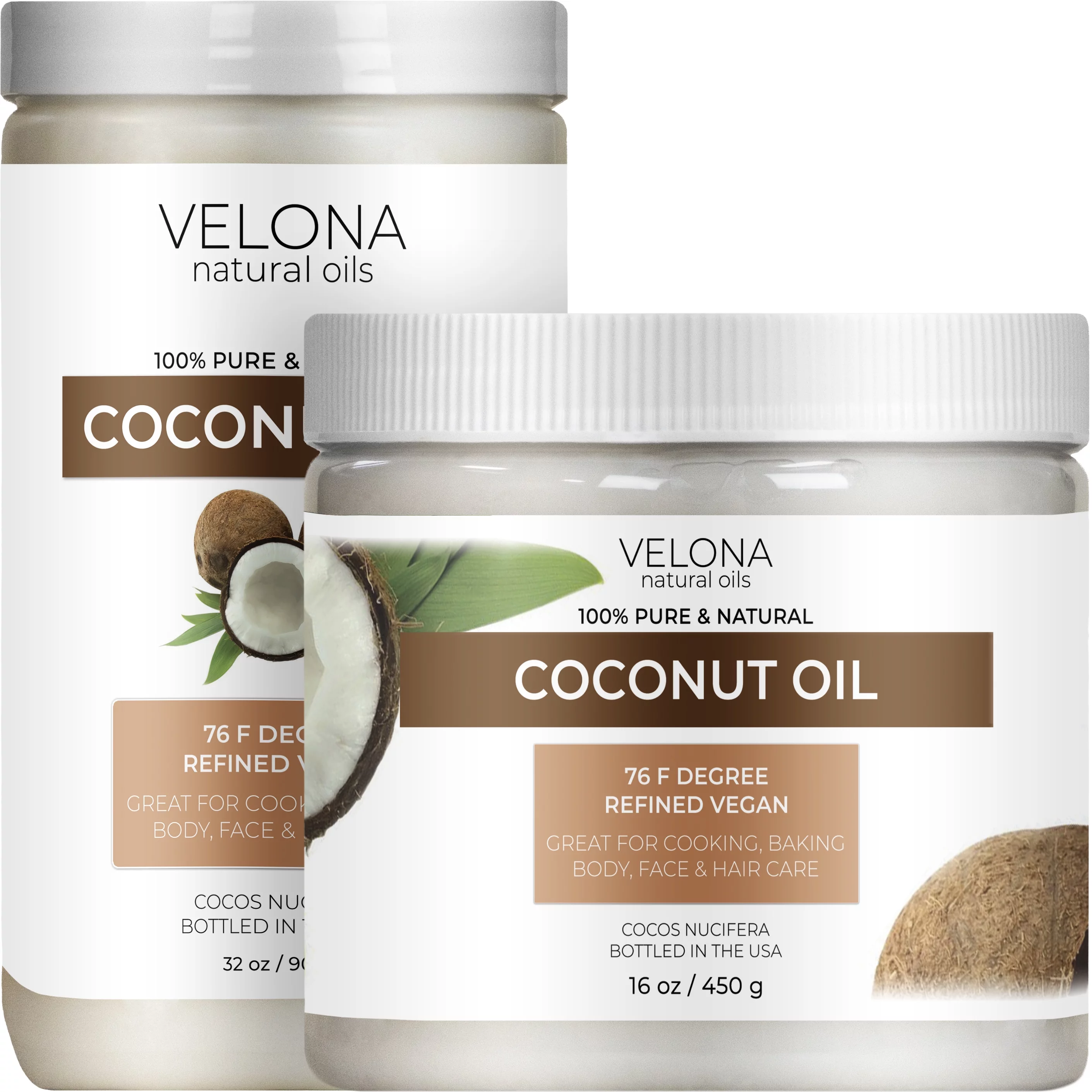 Velona Coconut Oil 76 Degree - 48 oz | 100% Pure and Natural Carrier Oil | in jar | Refined, Cold pressed | Skin, Face, Body, Hair Care