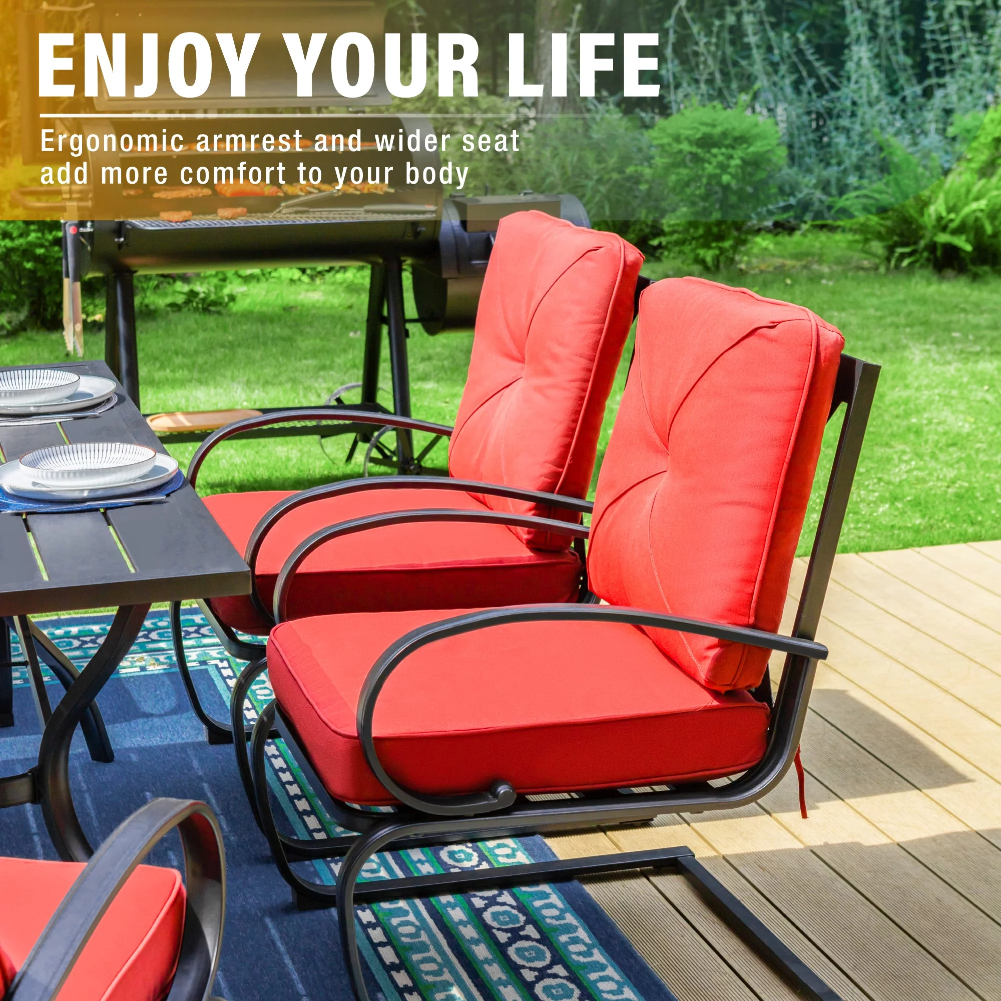 Sophia&William 5-Piece Patio Dining Set Padded C-Spring Chairs & 50,000BTU Fire Pit Table Set