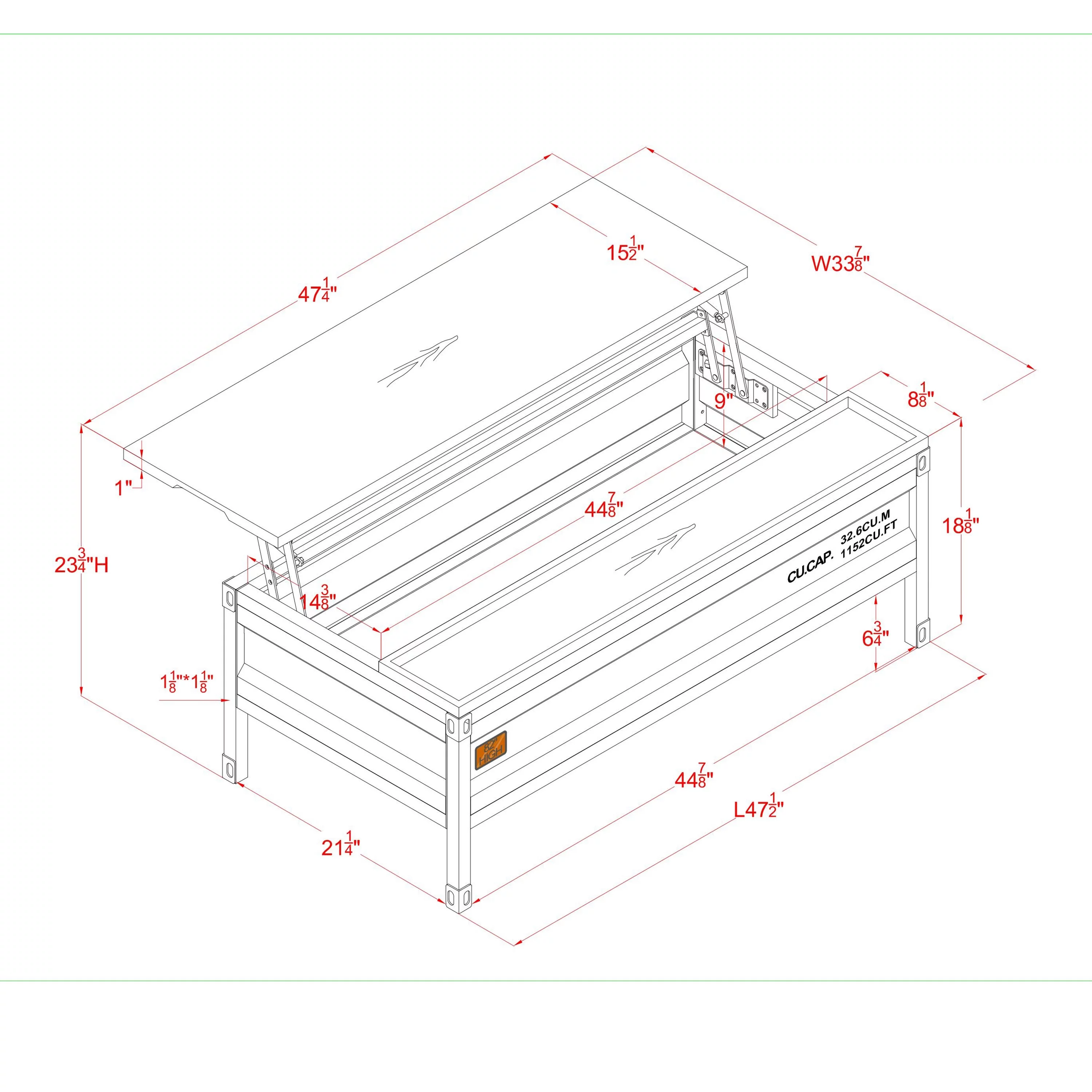 Furniture of America Prosta Metal Lift-Top Coffee Table, Black