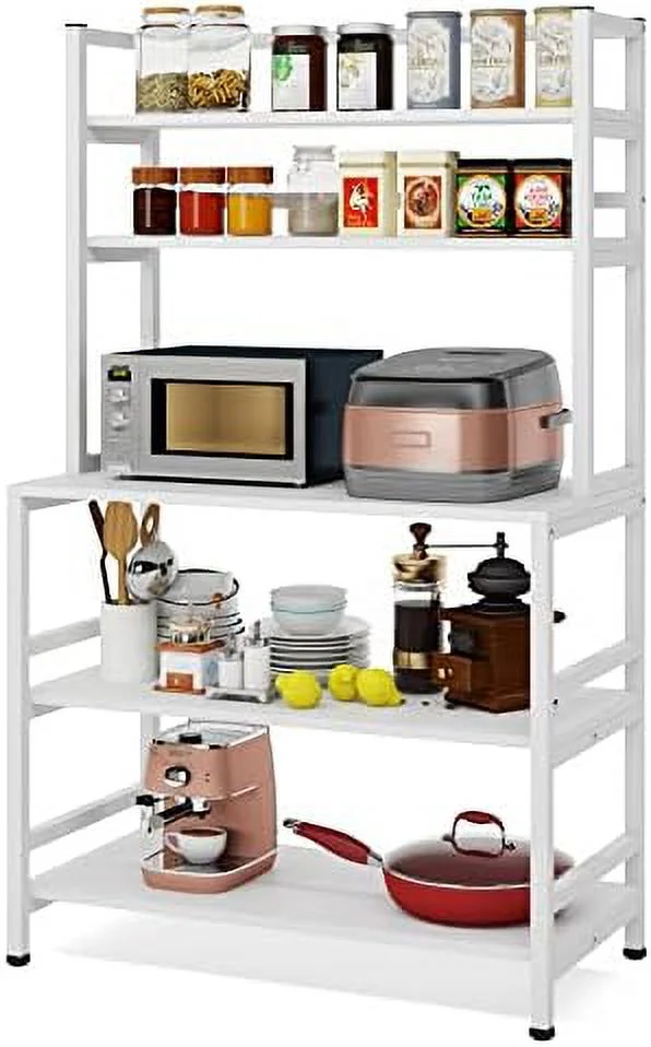 CKPFVY Kitchen Bakers Rack with  and Hutch  5-Tier Kitchen Microwave Cart Stand Rack  Free Standing Industrial Kitchen Utility   (White)