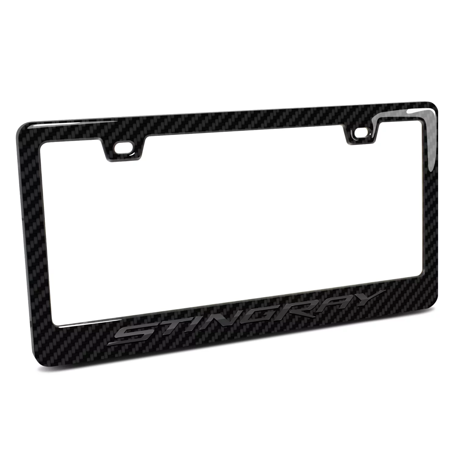 Chevrolet Corvette C7 Stingray in 3D Dark Gray on Real Carbon Fiber ABS Plastic License Plate Frame