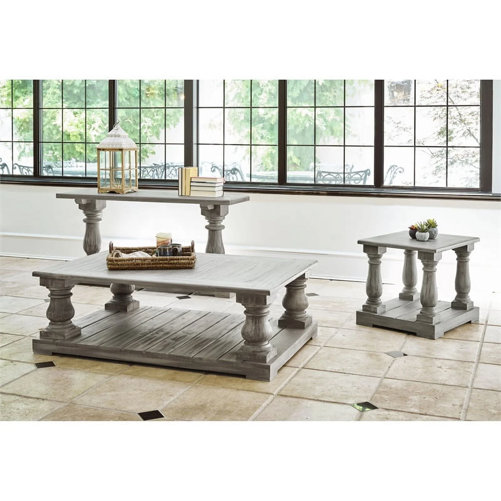 Picket House Furnishings Baxter Four Pedestal Cocktail Table in Gray