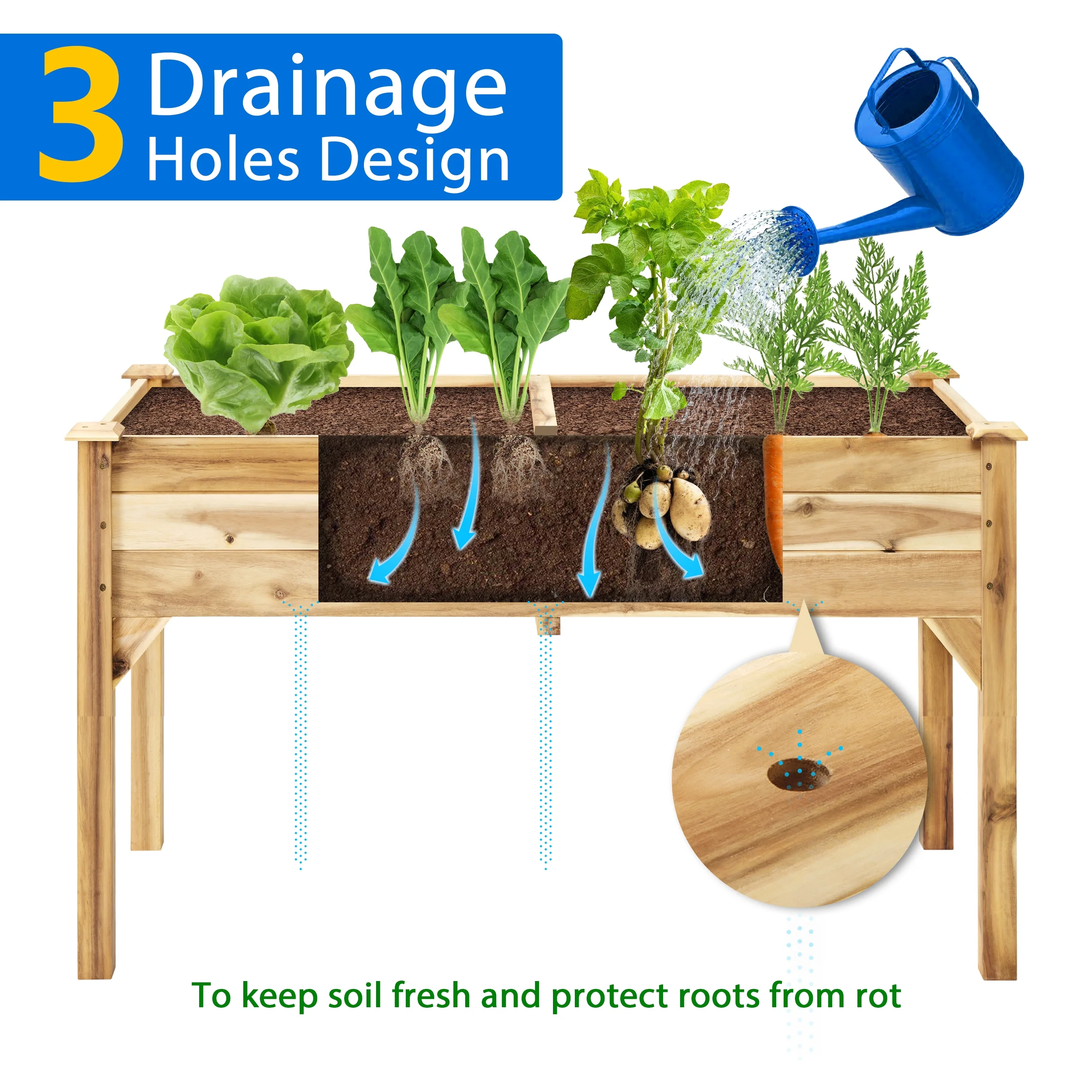 TrumanPick Raised Garden Bed 48x24x30in Elevated  Wood Planter Box for Vegetables Flowers Herb