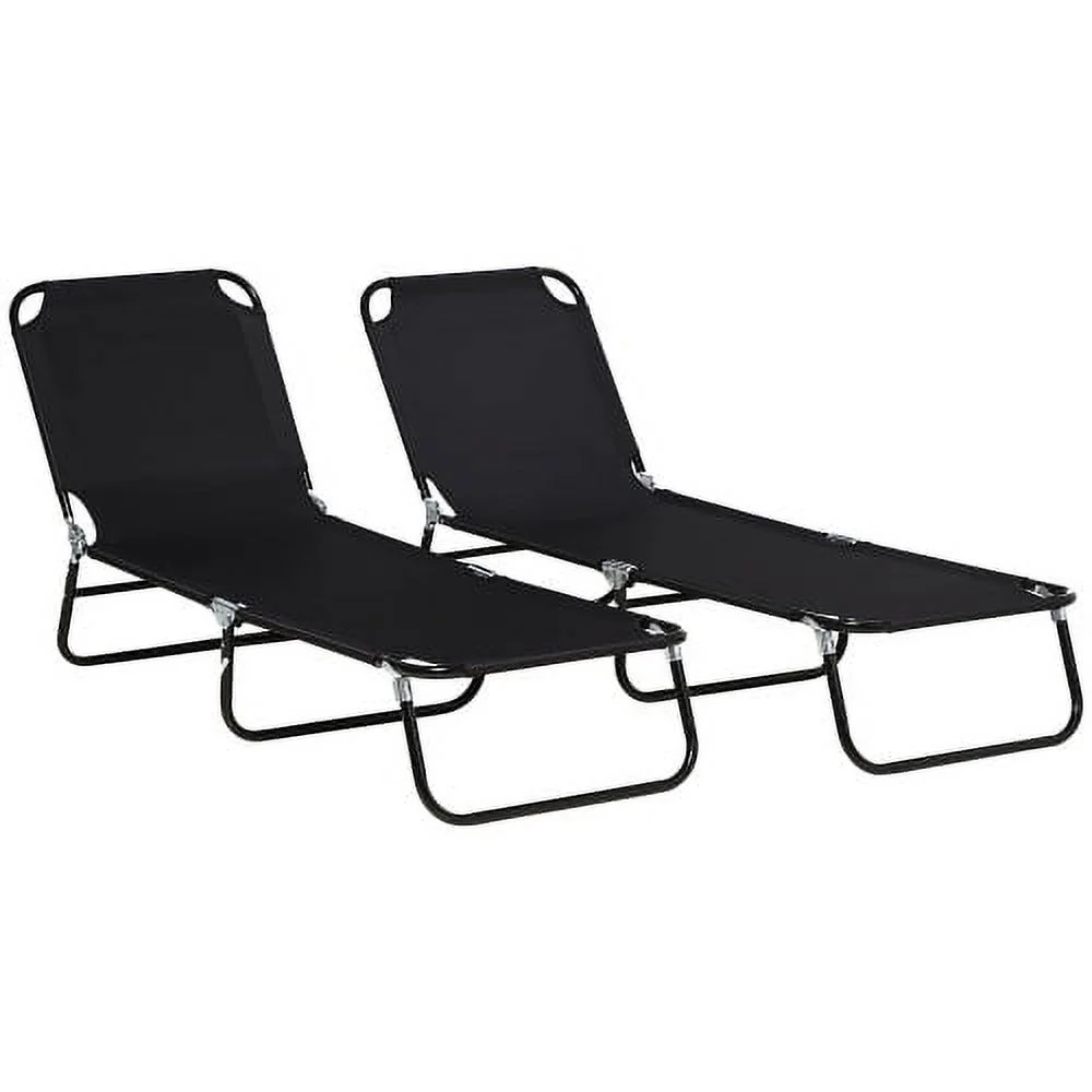 ZJbiubiuHome 2 Piece Folding Chaise Lounge Pool Chairs  Outdoor Sun Tanning Chairs with 5-Level Reclining Back  Steel Frame for Beach  Yard  Patio  Black