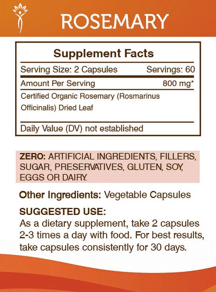 Secrets of the Tribe Rosemary 120 Capsules, 400 mg, Organic Rosemary (Rosmarinus Officinalis) Dried Leaf