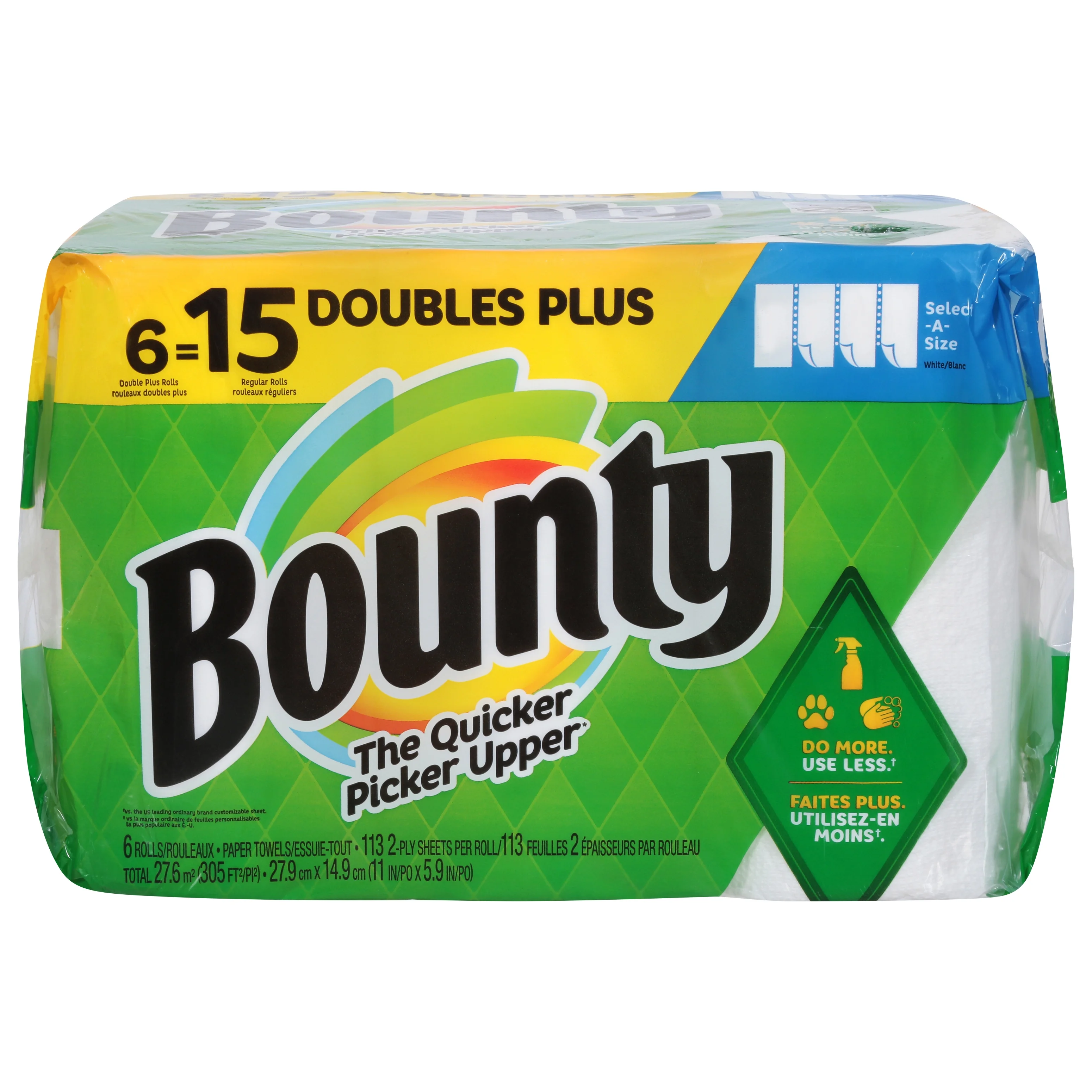 Bounty Select-A-Size Paper Towels, White, 6 Double Plus Rolls = 15 Regular Rolls