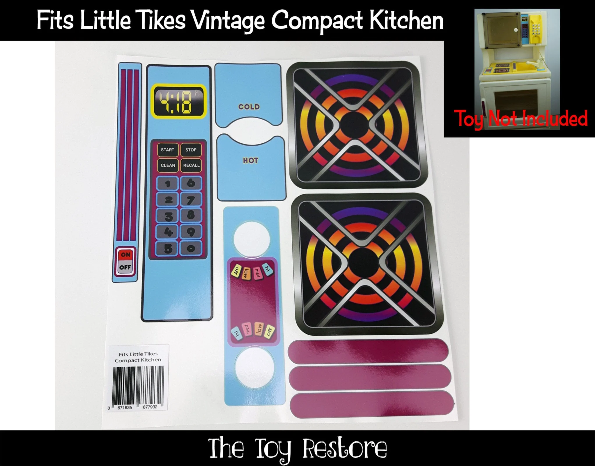 The Toy Restore Replacement Stickers for Vtg Little Tikes Compact Play Kitchen Blue & Purple