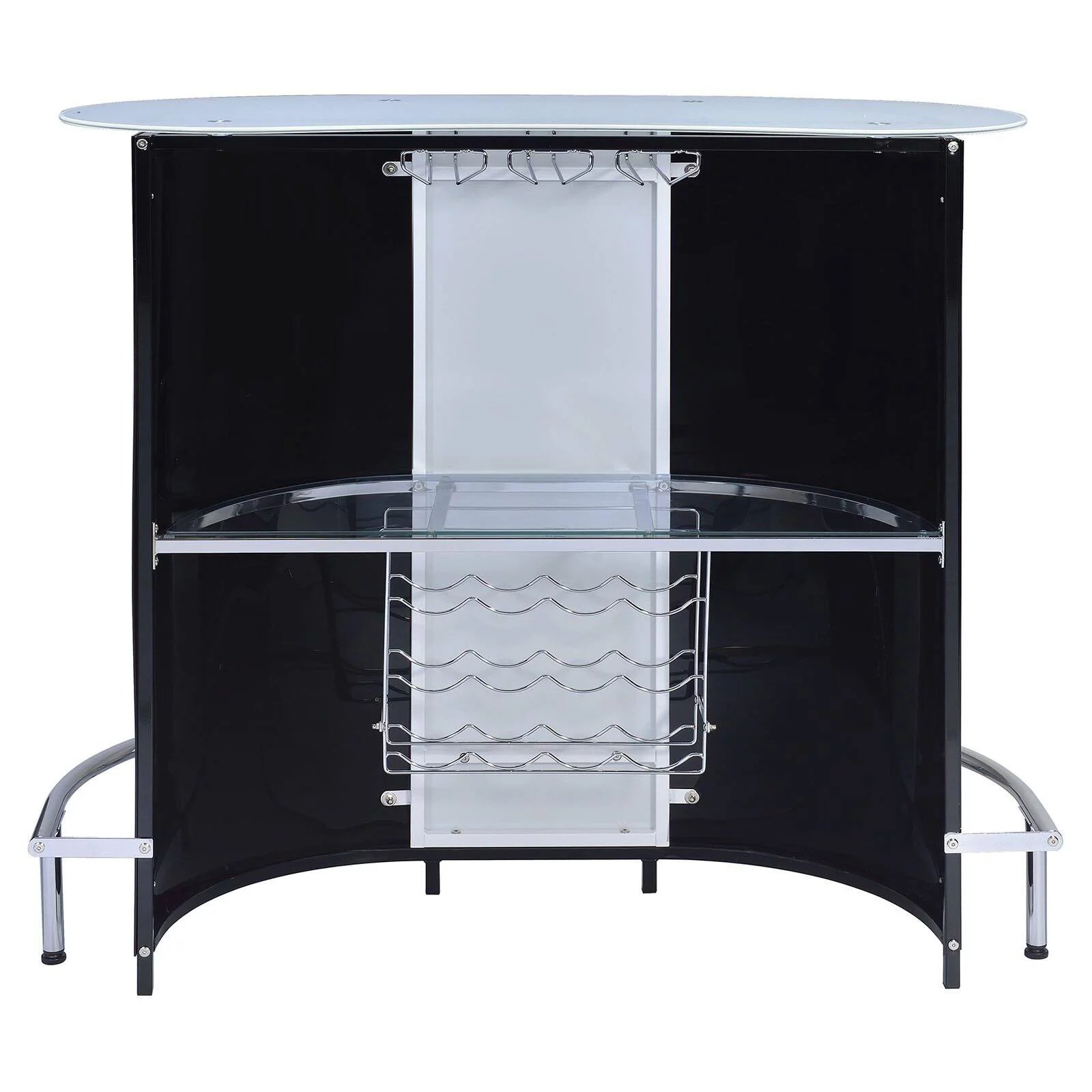 Benzara Contemporary Home Bar with Frosted Glass Top - White/Black