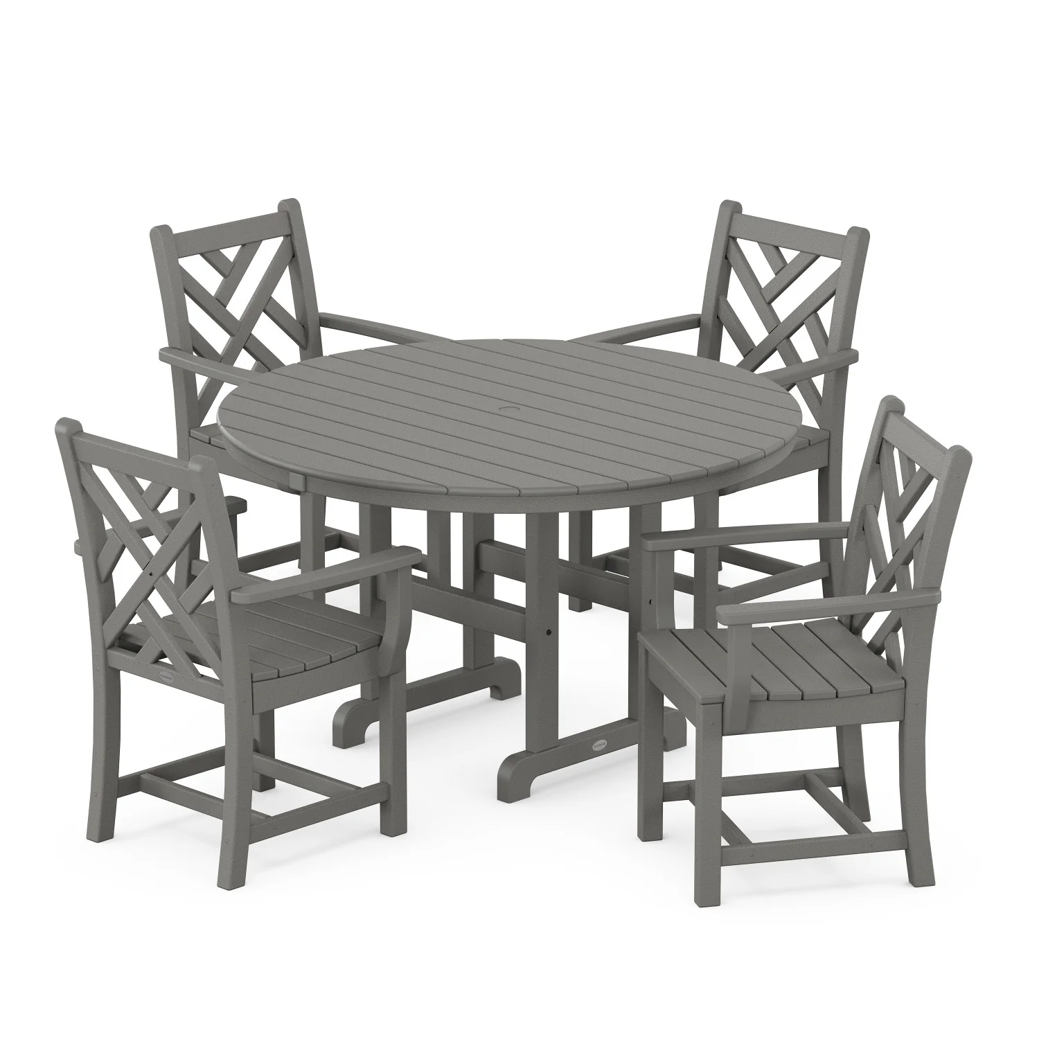 POLYWOOD Chippendale 5-Piece Round Arm Chair Dining Set - Slate Gray