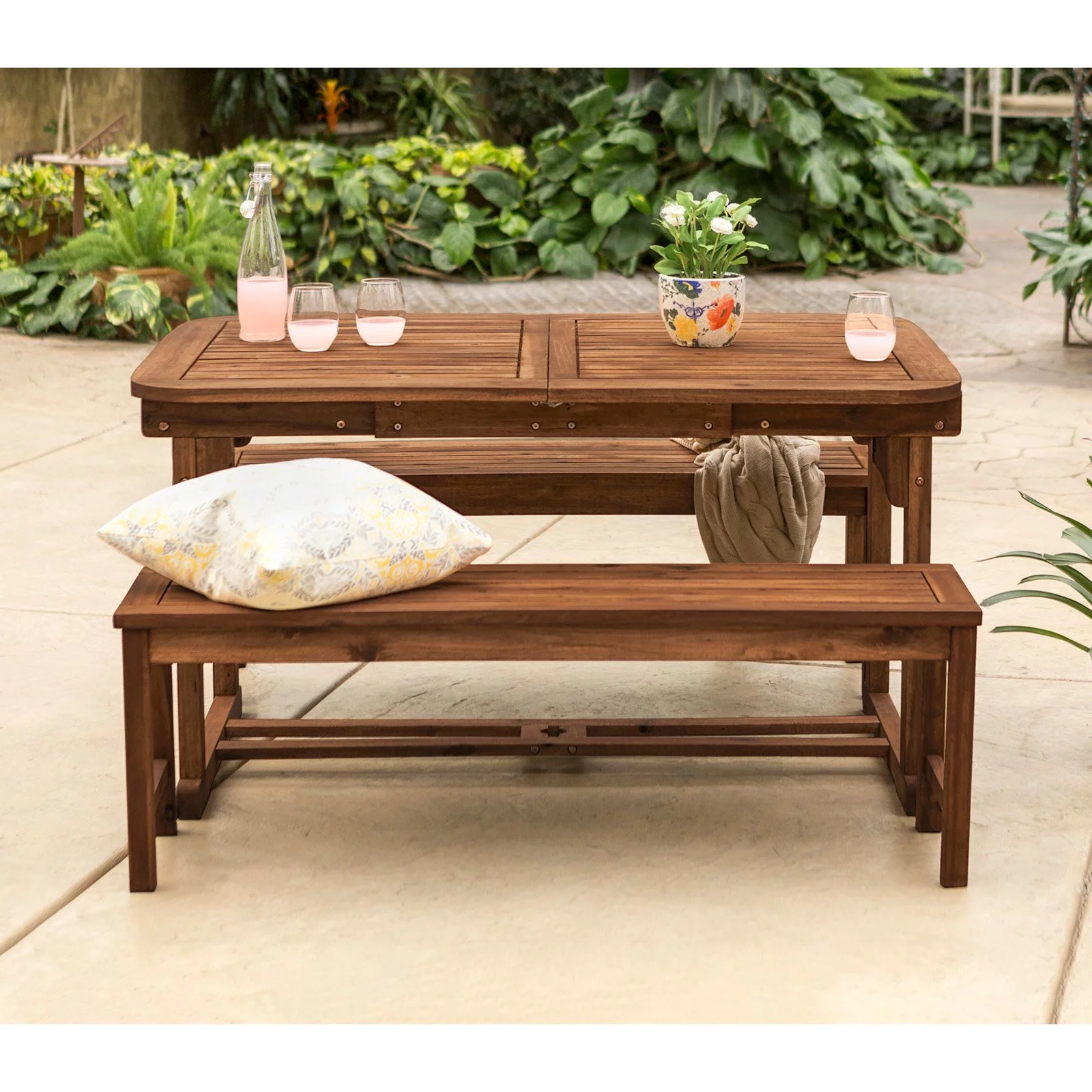 3 Piece Acacia Patio Dining Set in Dark Brown