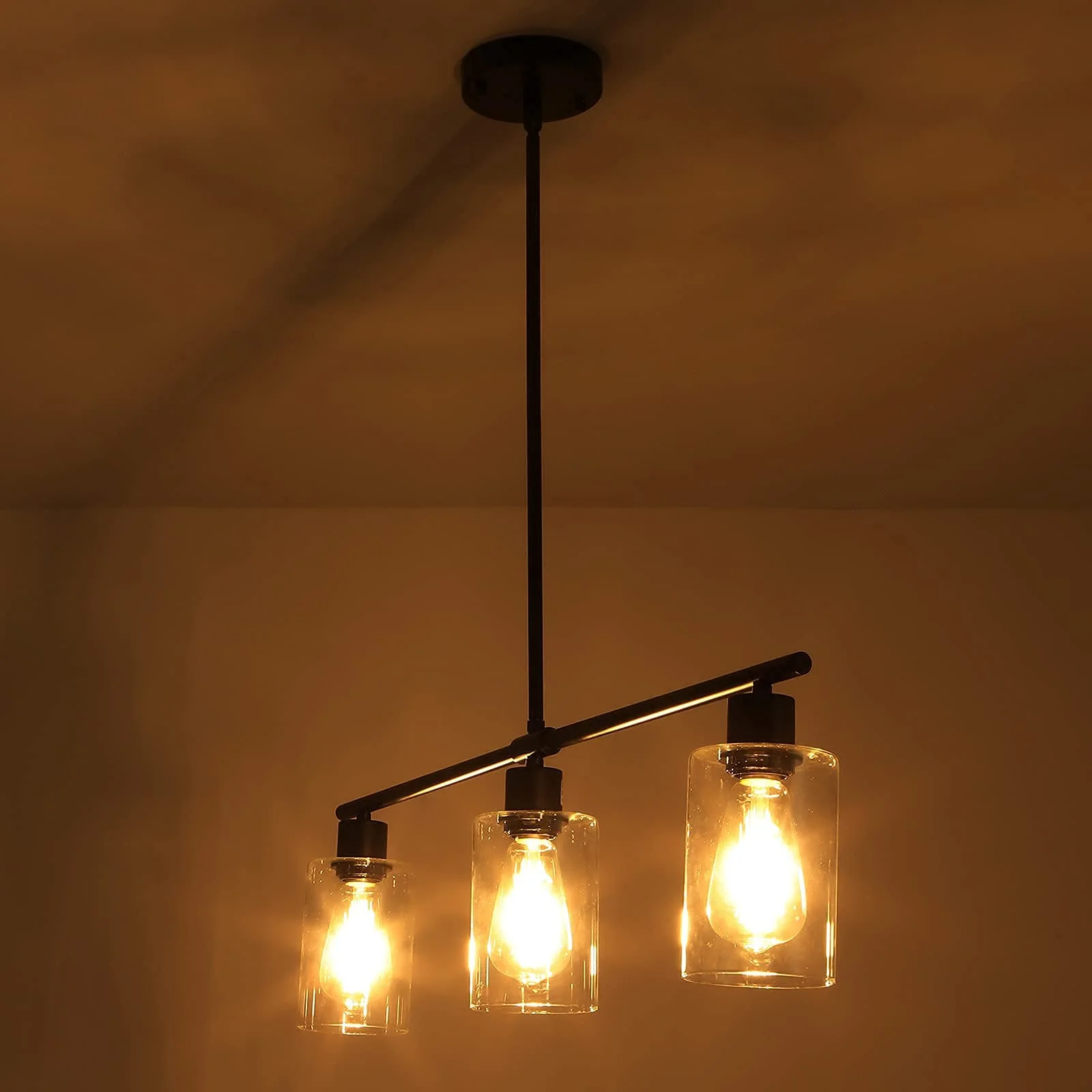 Briignite 3-Light Matte Black Pendant Lighting,Kitchen Island Lighting with Clear Glass Shade, Matte Black Hanging Light Fixture Pendant Light Dining Room