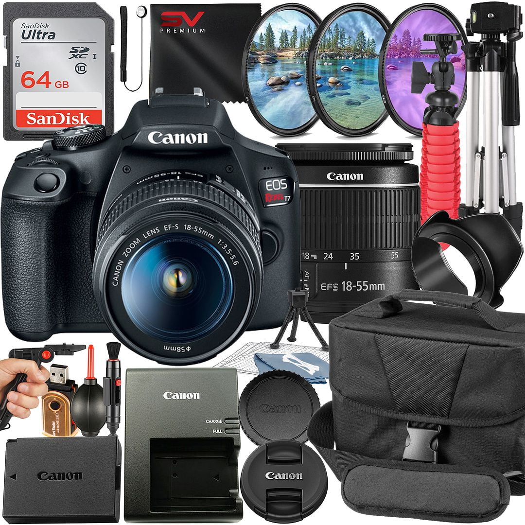 Canon EOS Rebel T7 DSLR Camera Bundle with 18-55mm Lens + 64GB SanDisk Card + Case + Filter Kit + Tripod + SV Premium Accessory