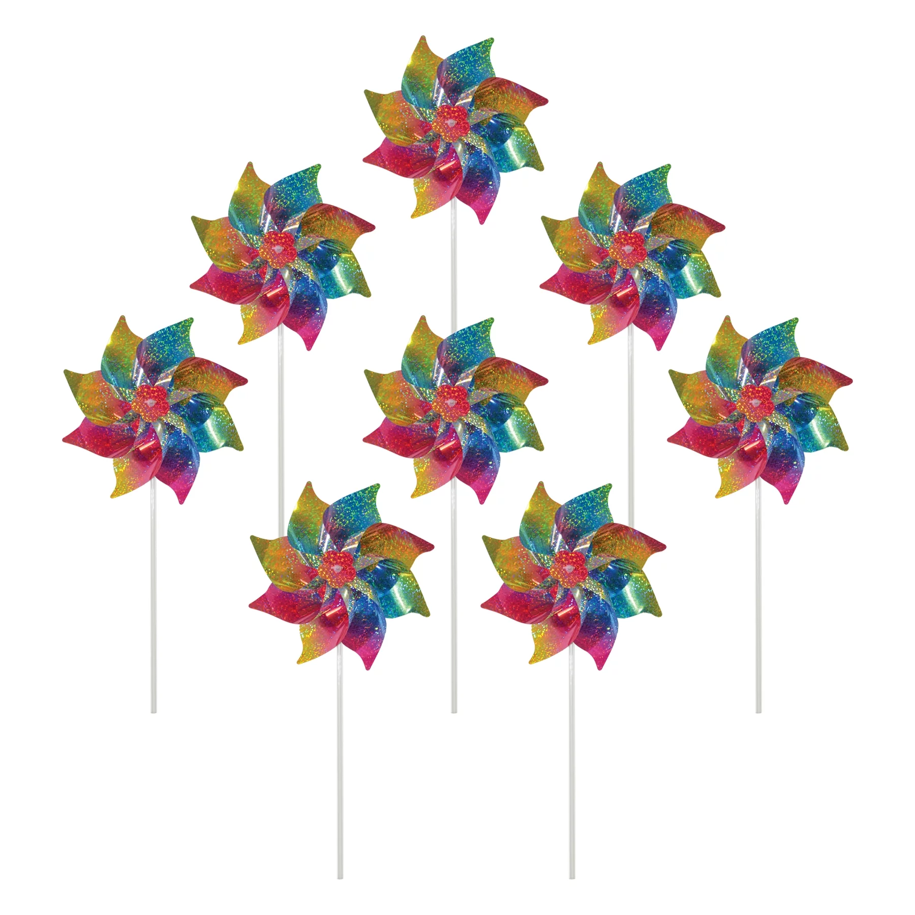 In The Breeze 2868 — Rainbow Whirl Pinwheel - 8PC — Colorful Mylar 8-inch Wind Spinner Pinwheels