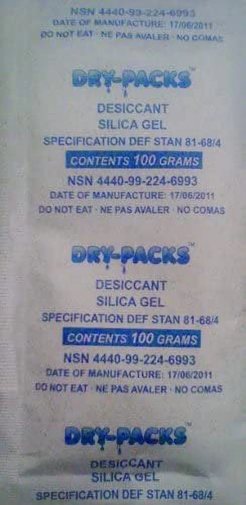 100 Gram Silica Gel Packet - NATO NSN# 4440-99-224-699 - 5PK