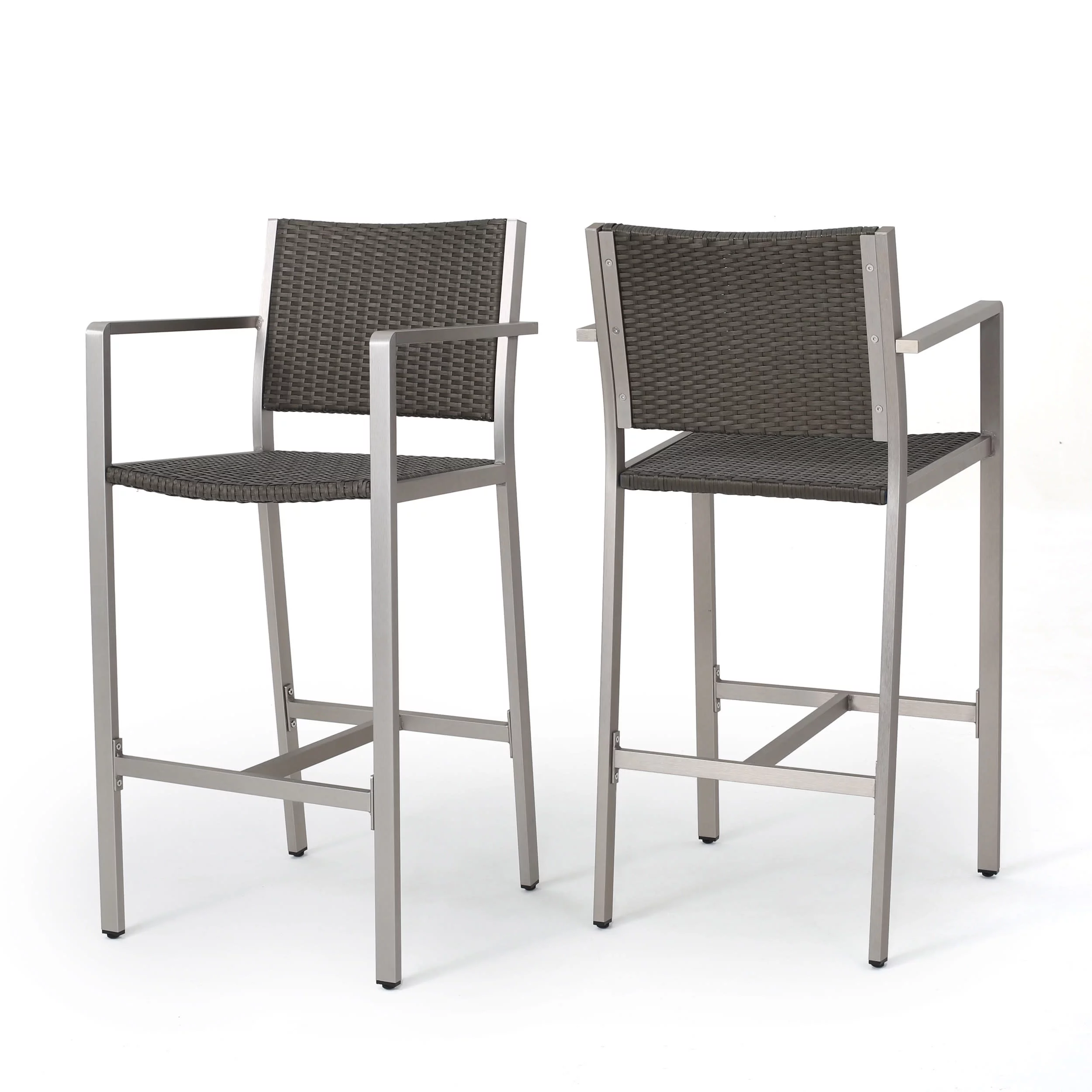 GDF Studio Crested Bay Outdoor Aluminum 30 Inch Barstools, Set of 2, Gray