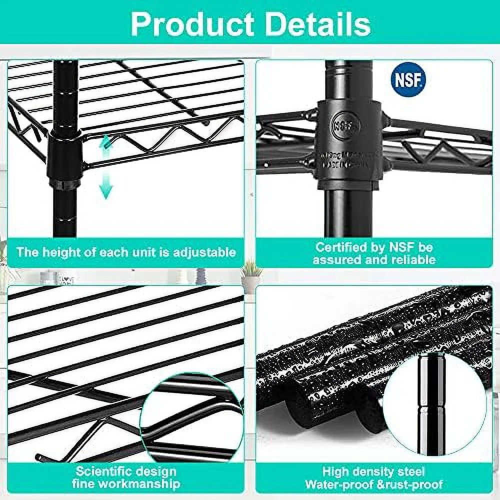 MQLIFEBOOM Metal Shelves Garage Shelving Wire Shelving Unit with Wheels  6000lbs Weight Capacity Heavy Duty NSF Height Adjustable  Shelves 6 Tier Steel Commercial Grade Wire Rack  Black