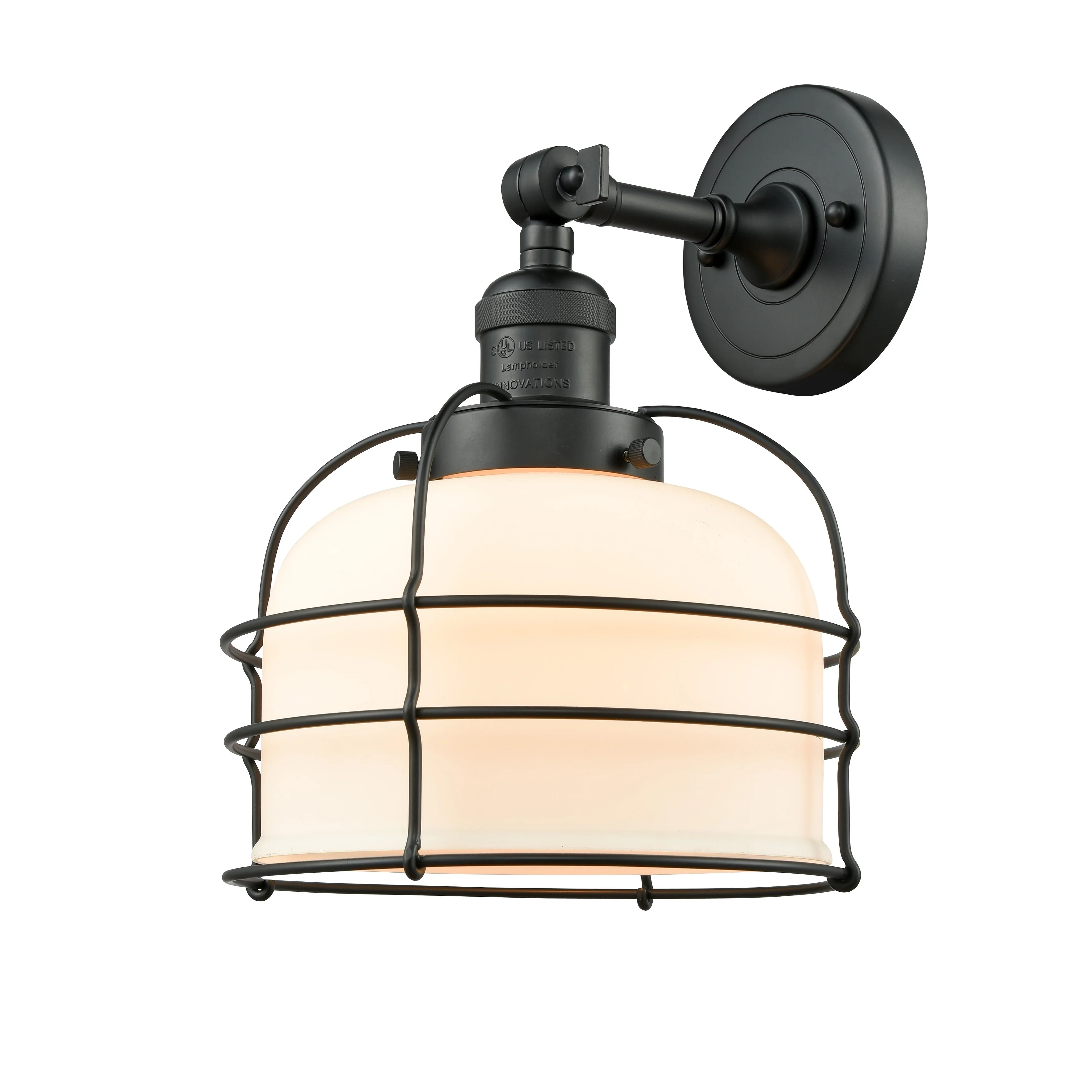 Innovations 203-BK-G72-CE-LED Large Bell Cage 1 Light Sconce part of the Franklin Restoration Collection, Matte Black