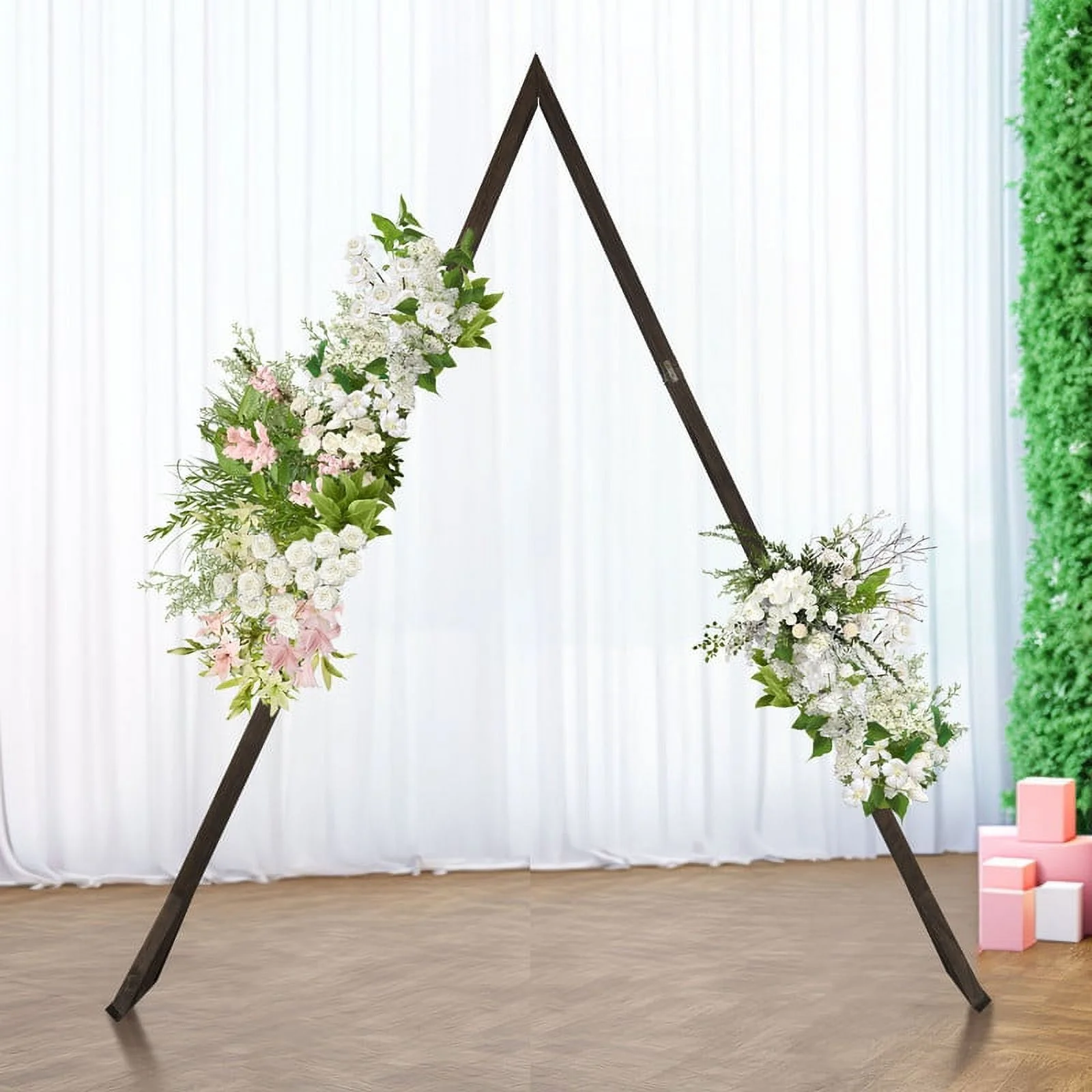 DWVO 9.1ft Wooden Wedding Arches, Solid Wood Wedding Party Decoration Arched with Flower, Brown