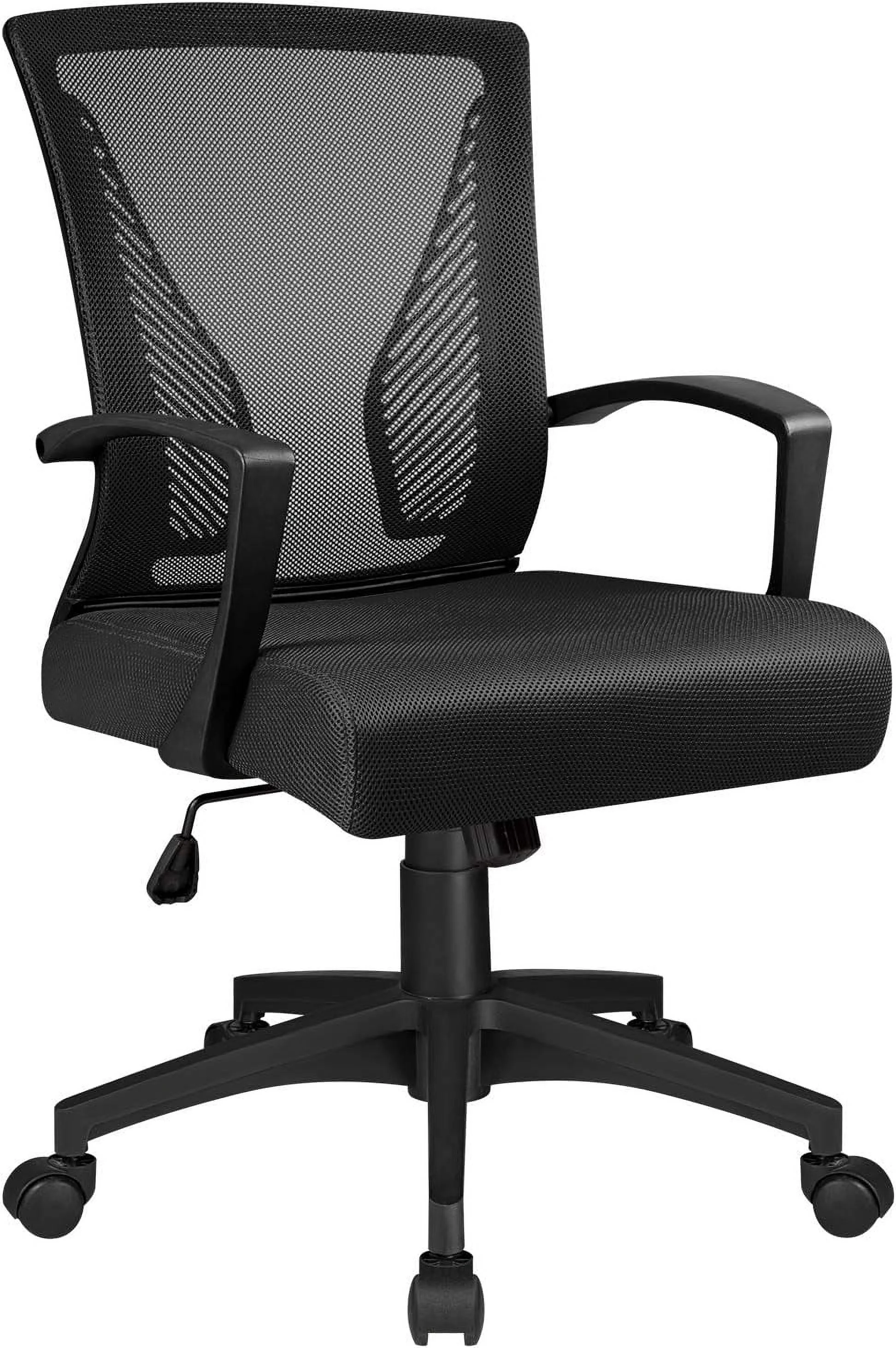 JDZHAPPYLIFE Ergonomic Office Mid Back Mesh Chair Swivel Desk Chair Lumbar Support Computer Chair with Armrest (Black)