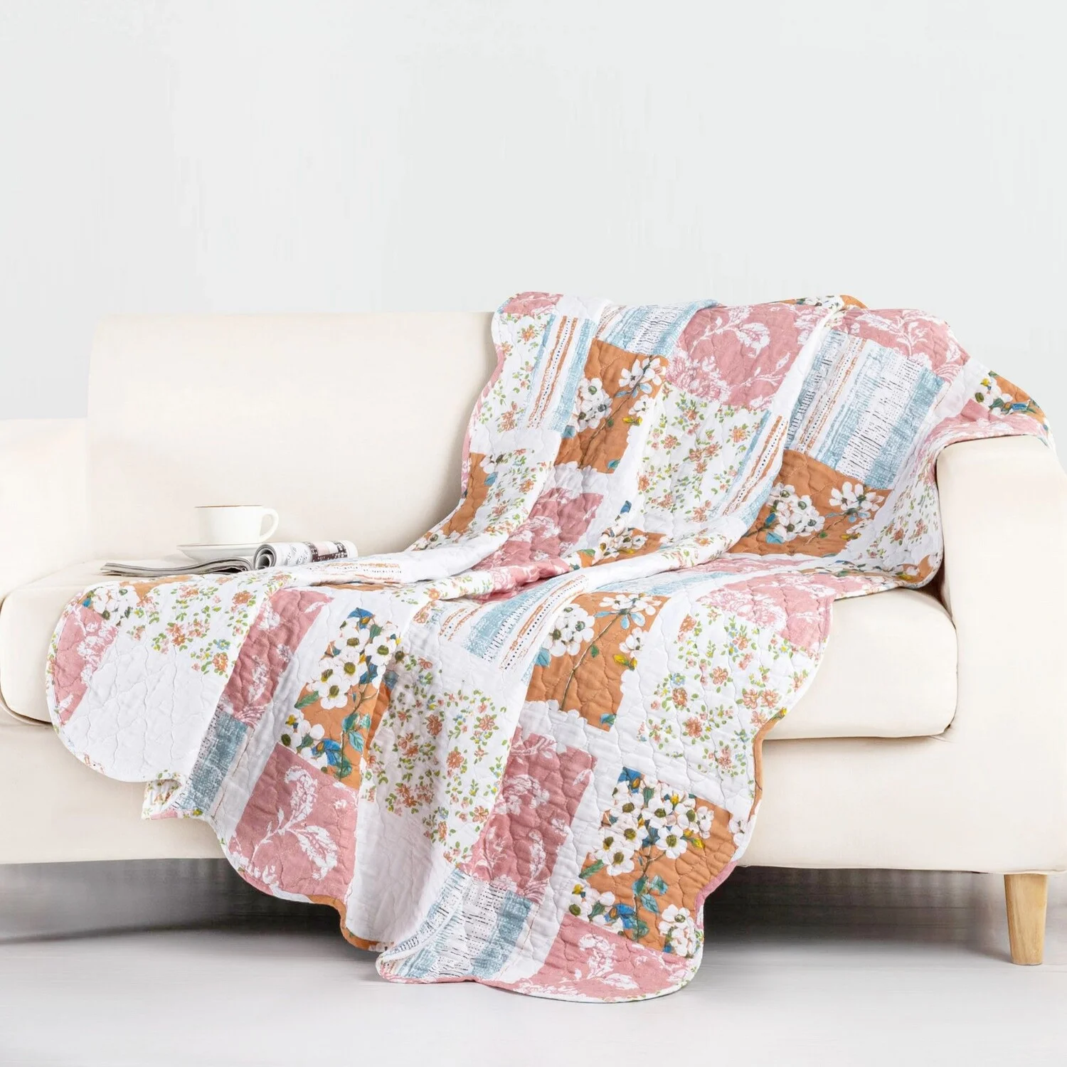Benjara 50 x 60 Quilted Throw Blanket with Fill, Patchwork Print, Multicolor