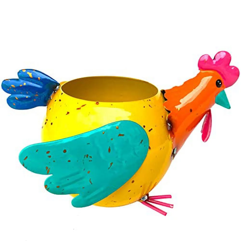 Chicken Planter Pot Colorful Farmhouse Metal Rooster Hen Succulent Flower Indoor Outdoor Garden Decor 8