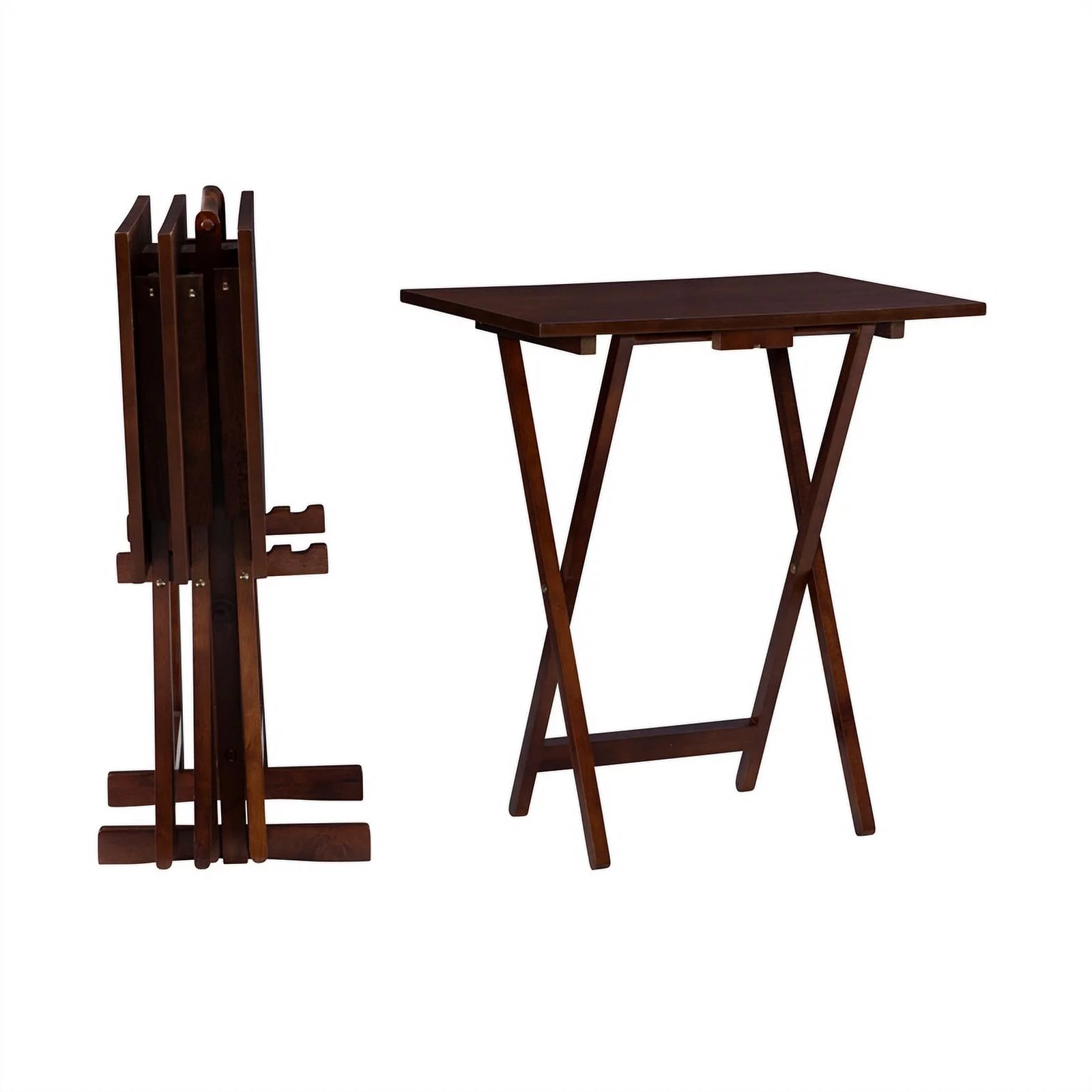 Pemberly Row Transitional Solid Wood Five Piece Tray Table Set in Hazelnut Brown