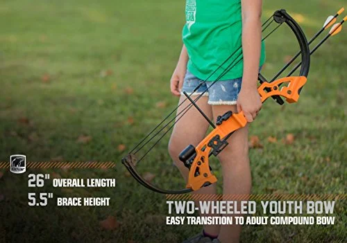 Bear Archery Brave Bow Set for Youth, Recommended Ages 8-12, Right Handed, Continuous Draw Weight Up to 25 lb., Continuous Draw Length Up to 19.5-inches